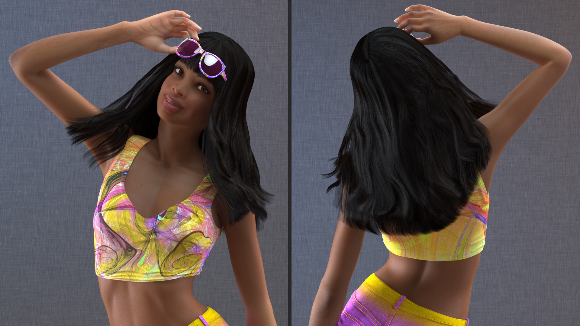 African American Light Skin Teenage Girl Beach Style 3D