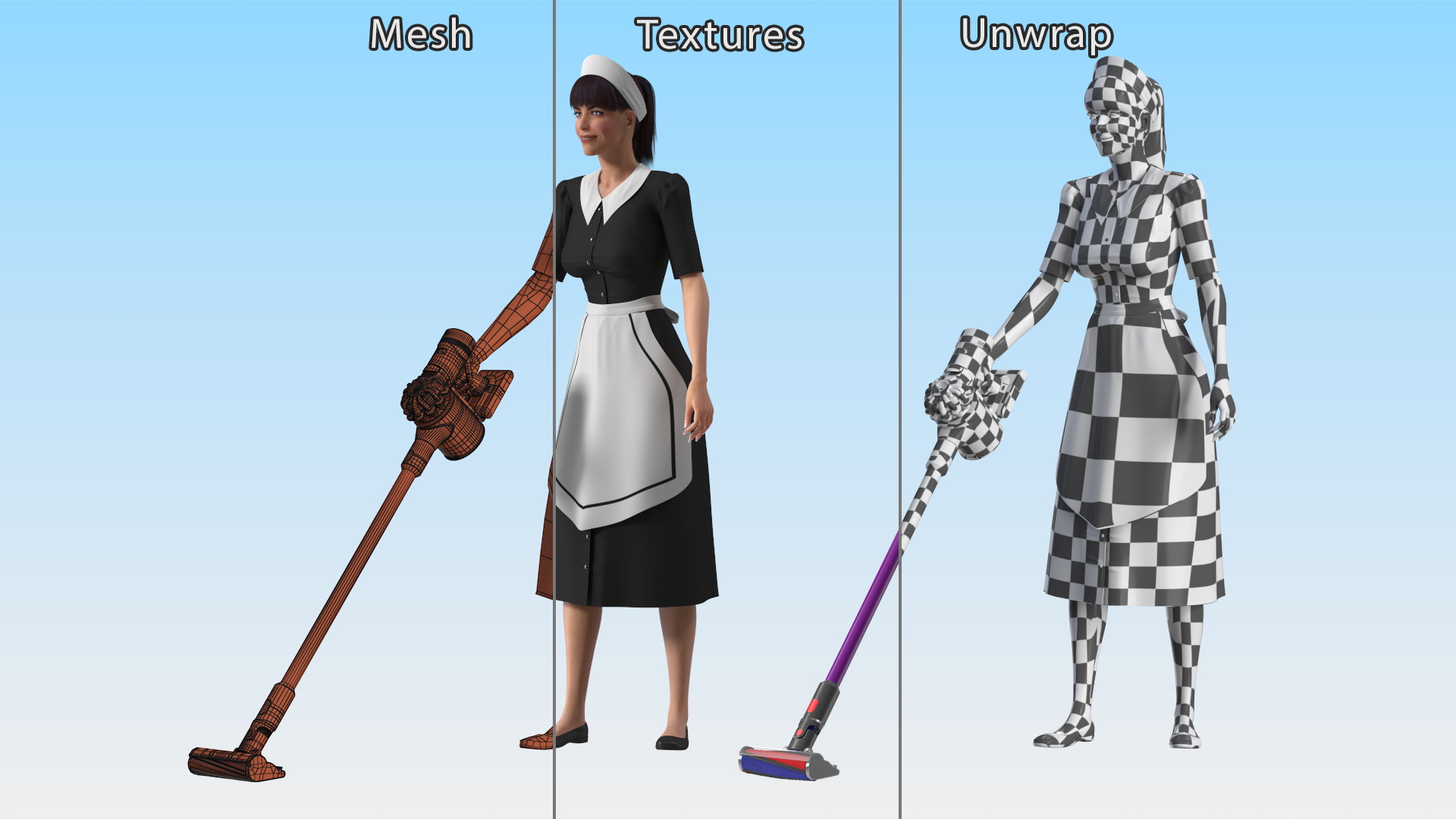 3D Housekeeping Maid with Handheld Vacuum Cleaner