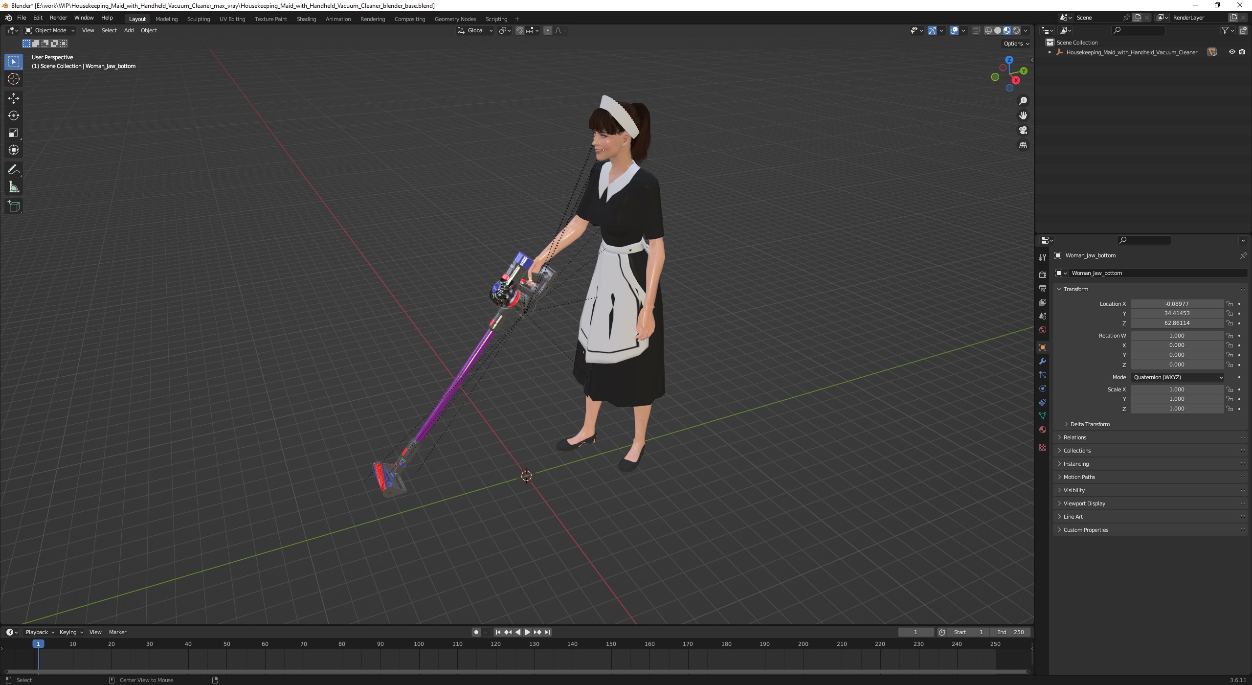 3D Housekeeping Maid with Handheld Vacuum Cleaner