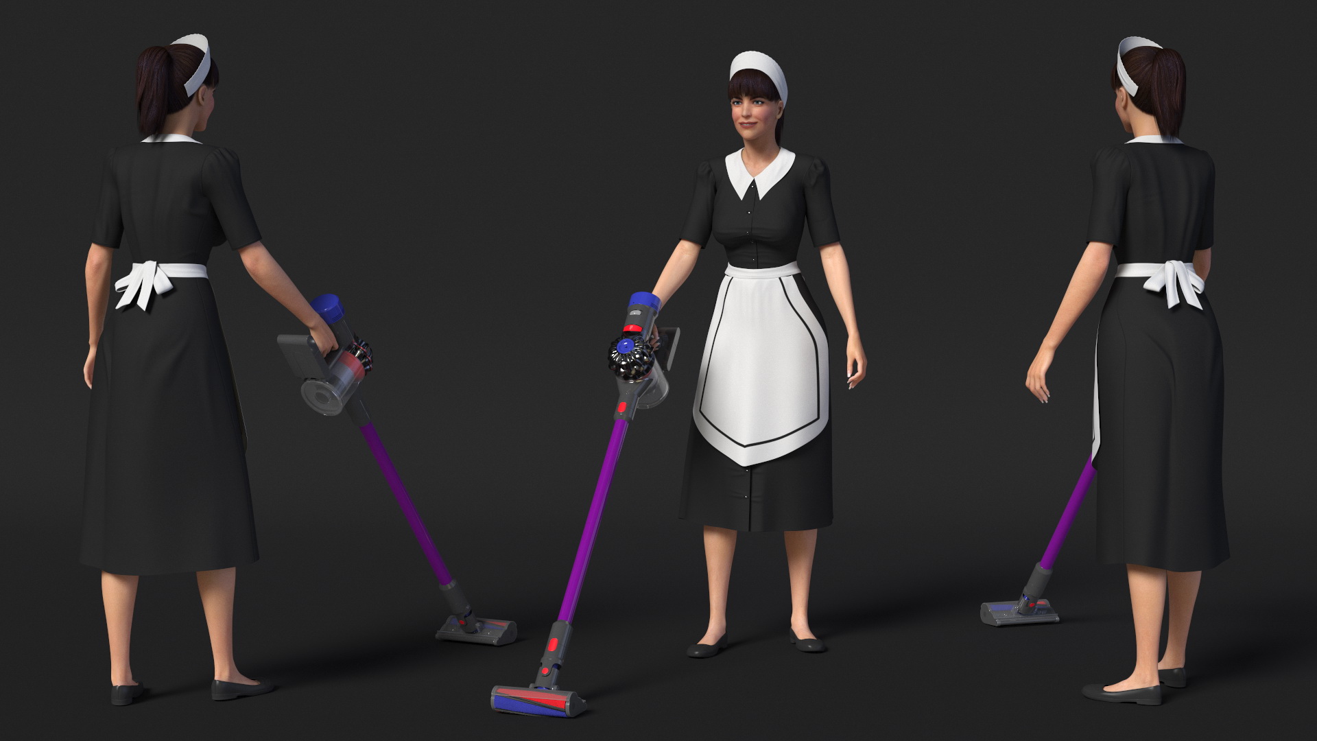 3D Housekeeping Maid with Handheld Vacuum Cleaner