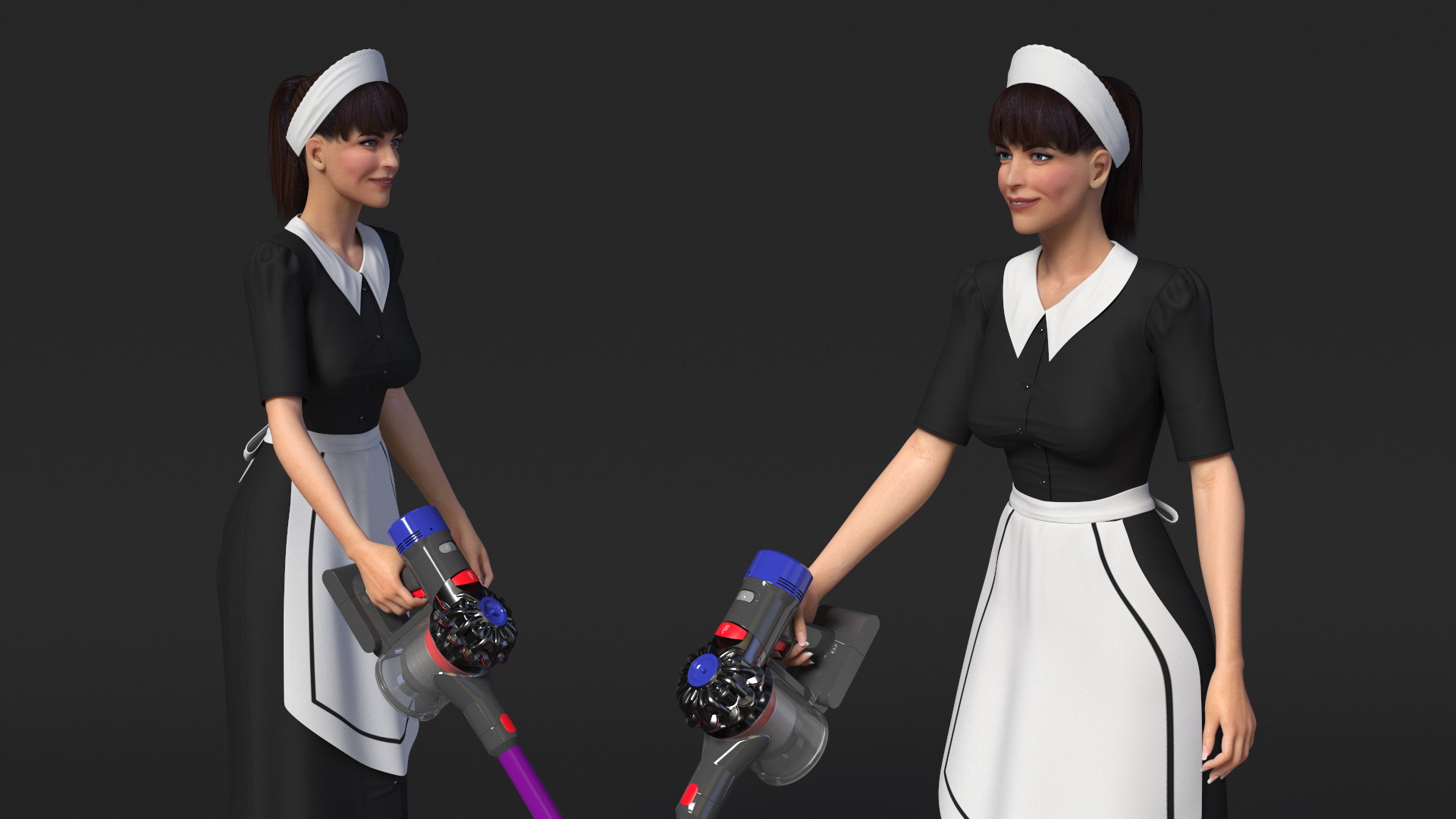 3D Housekeeping Maid with Handheld Vacuum Cleaner