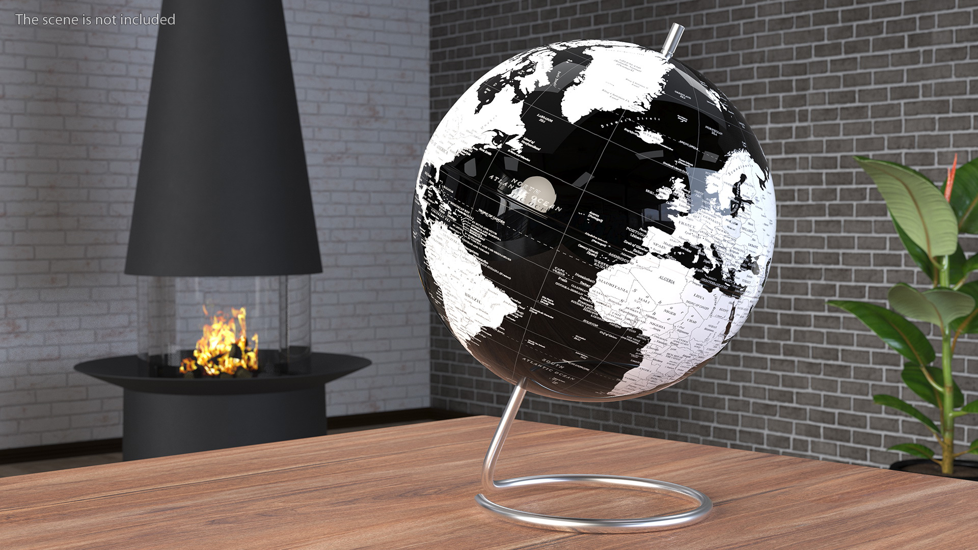 3D Metallic World Globe Black