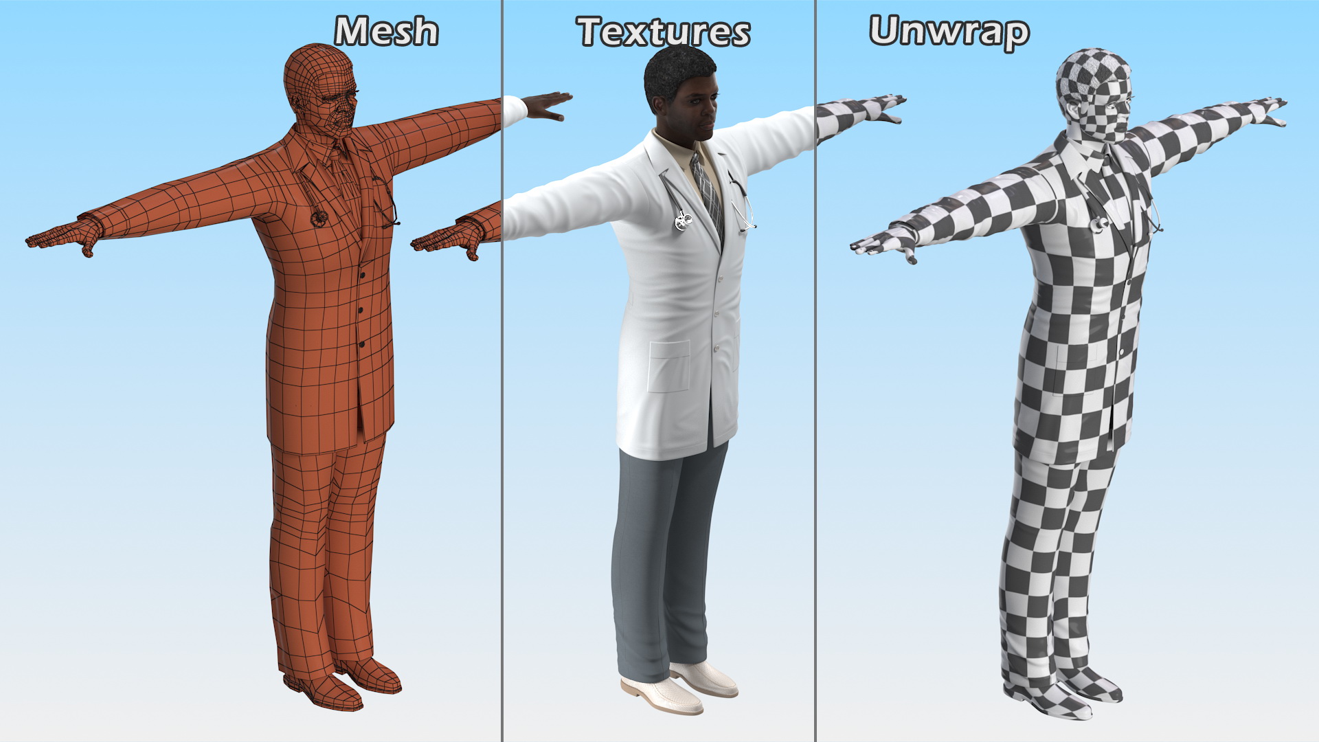 3D model African American Male Doctor Rigged