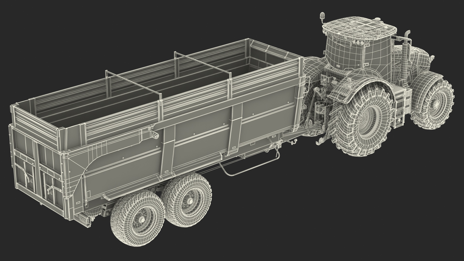 3D model Tractor with Agricultural Trailer Rigged