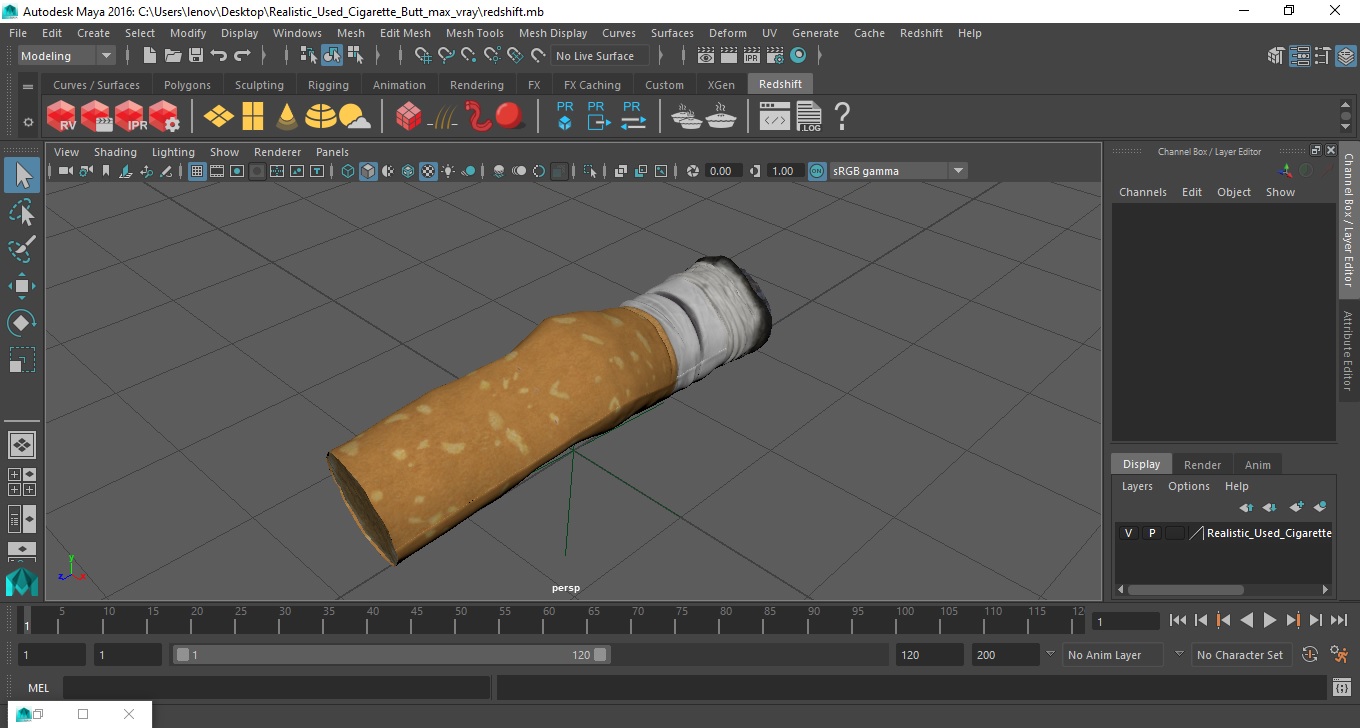 Realistic Used Cigarette Butt 3D model