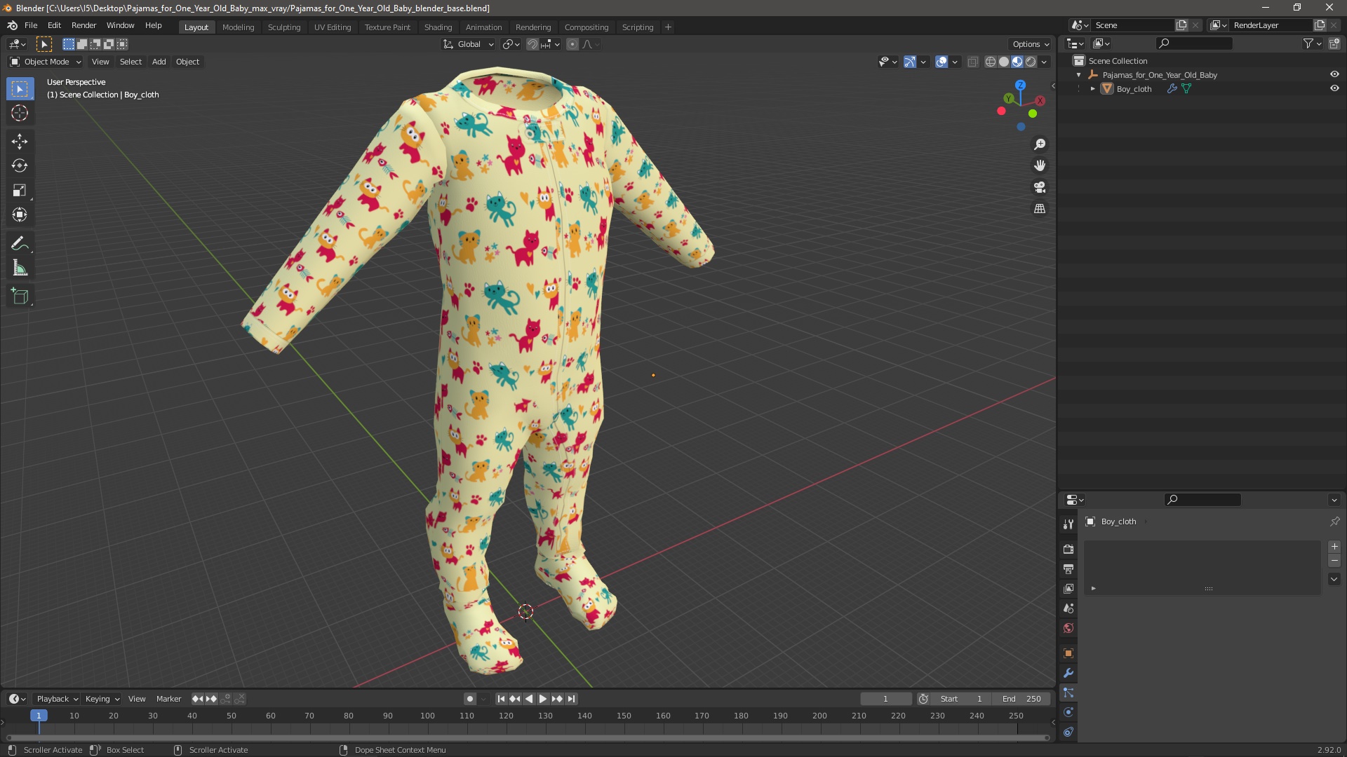 Pajamas for One Year Old Baby 3D model