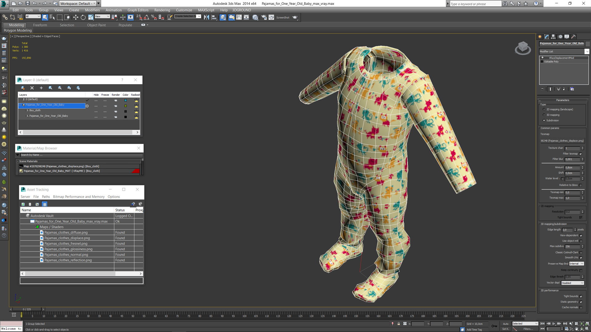 Pajamas for One Year Old Baby 3D model