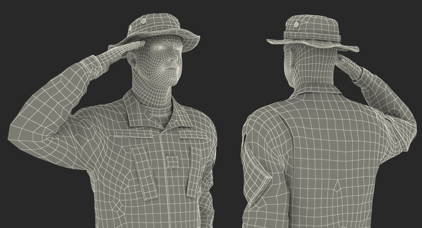 US Army Soldier Camo Saluting 3D model