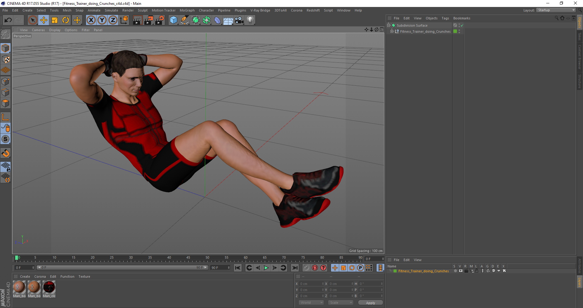 3D model Fitness Trainer doing Crunches