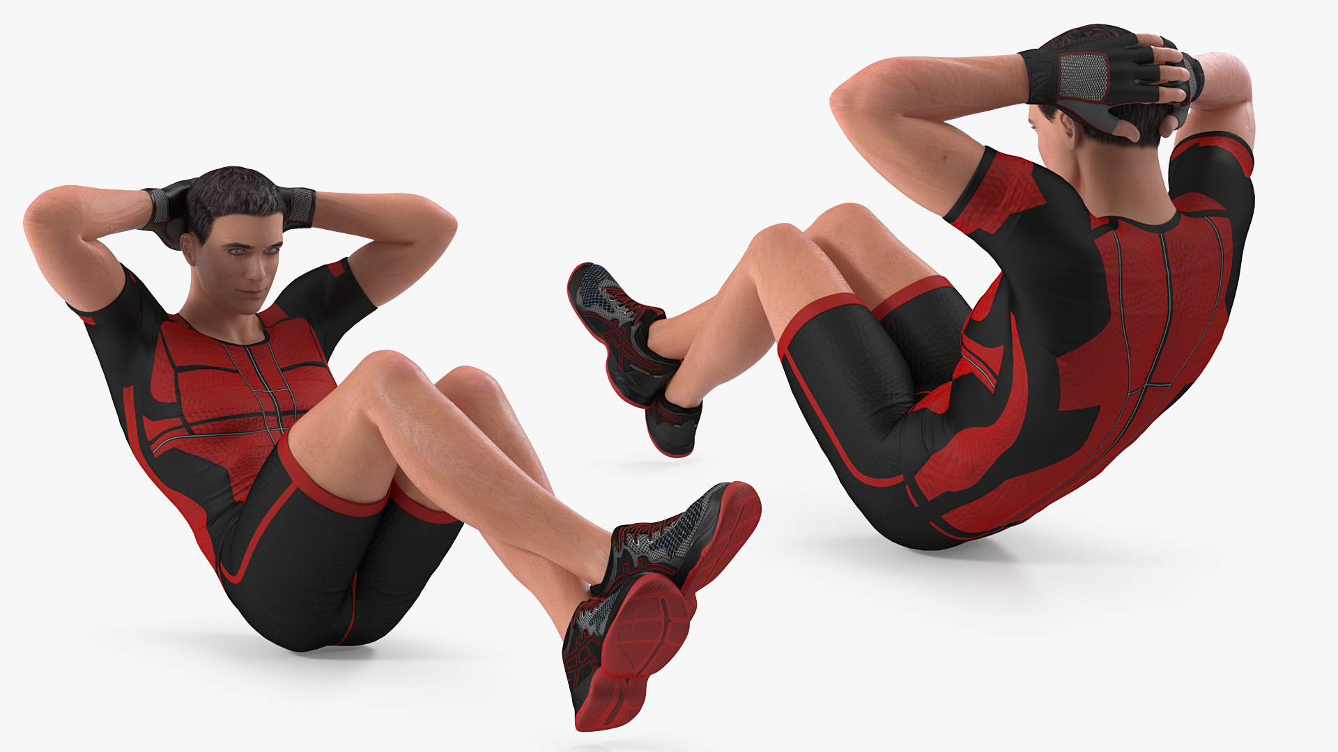 3D model Fitness Trainer doing Crunches