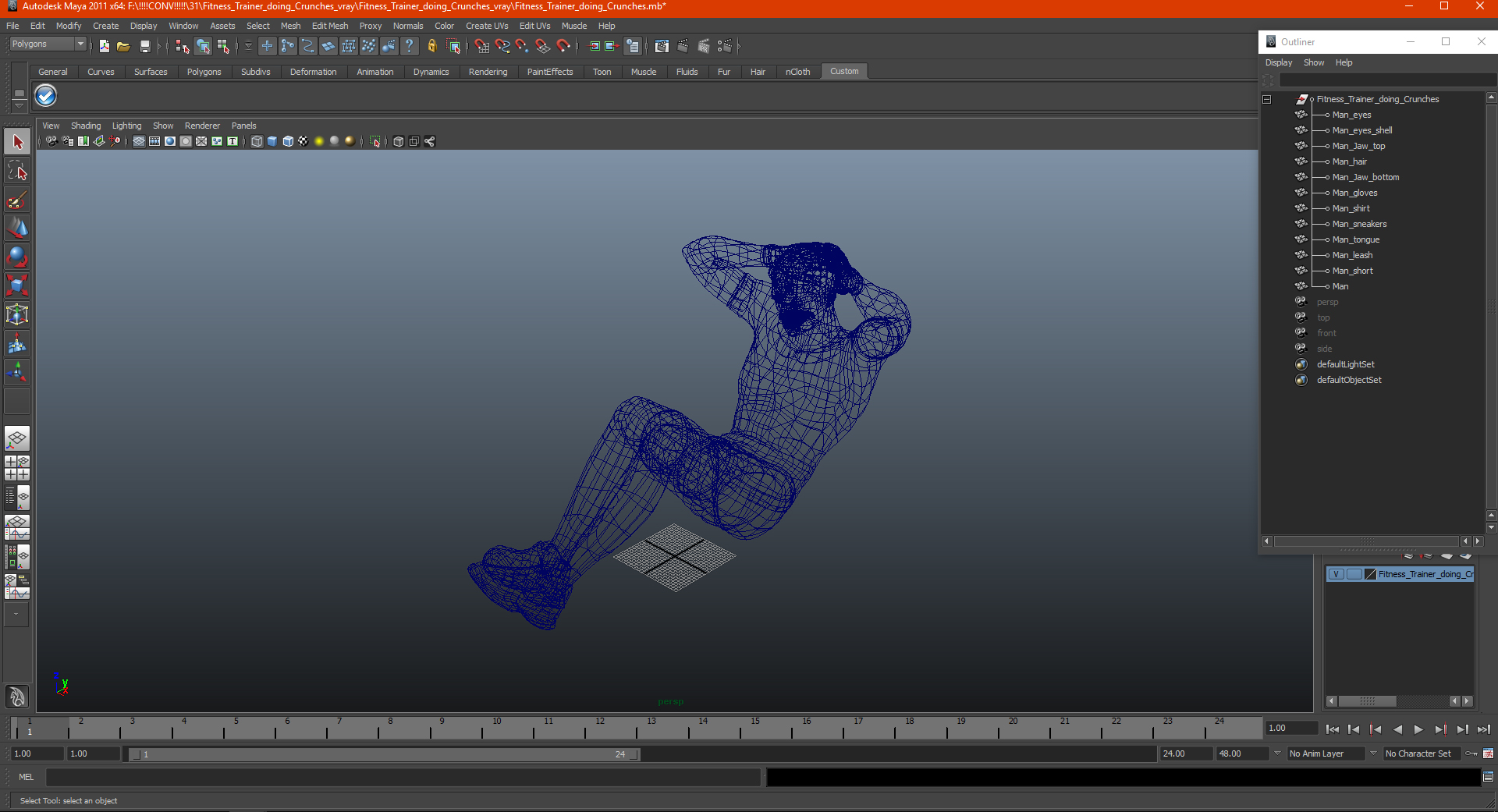 3D model Fitness Trainer doing Crunches