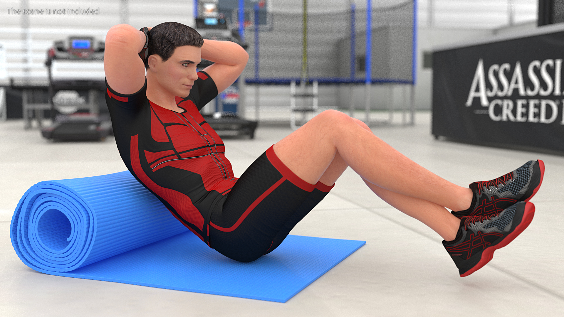 3D model Fitness Trainer doing Crunches