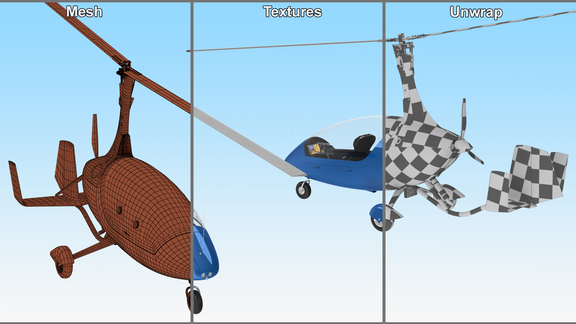 Rotorcraft Autogyro Blue 3D model