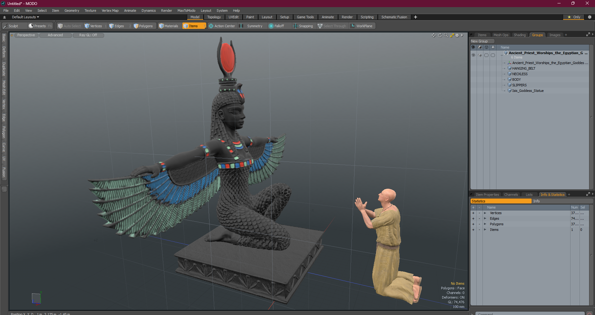 Ancient Priest Worships the Egyptian Goddess Isis 3D model