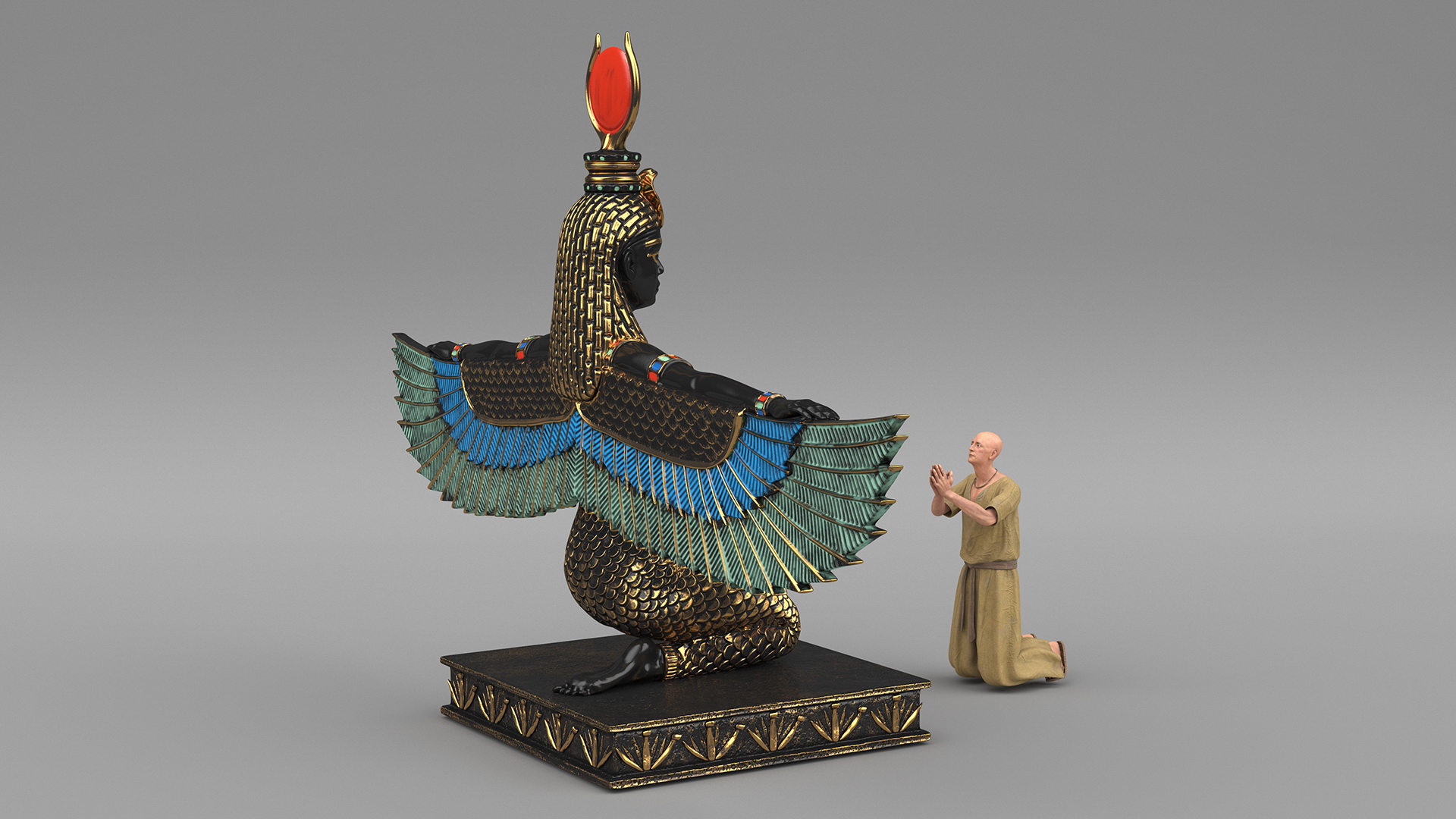 Ancient Priest Worships the Egyptian Goddess Isis 3D model