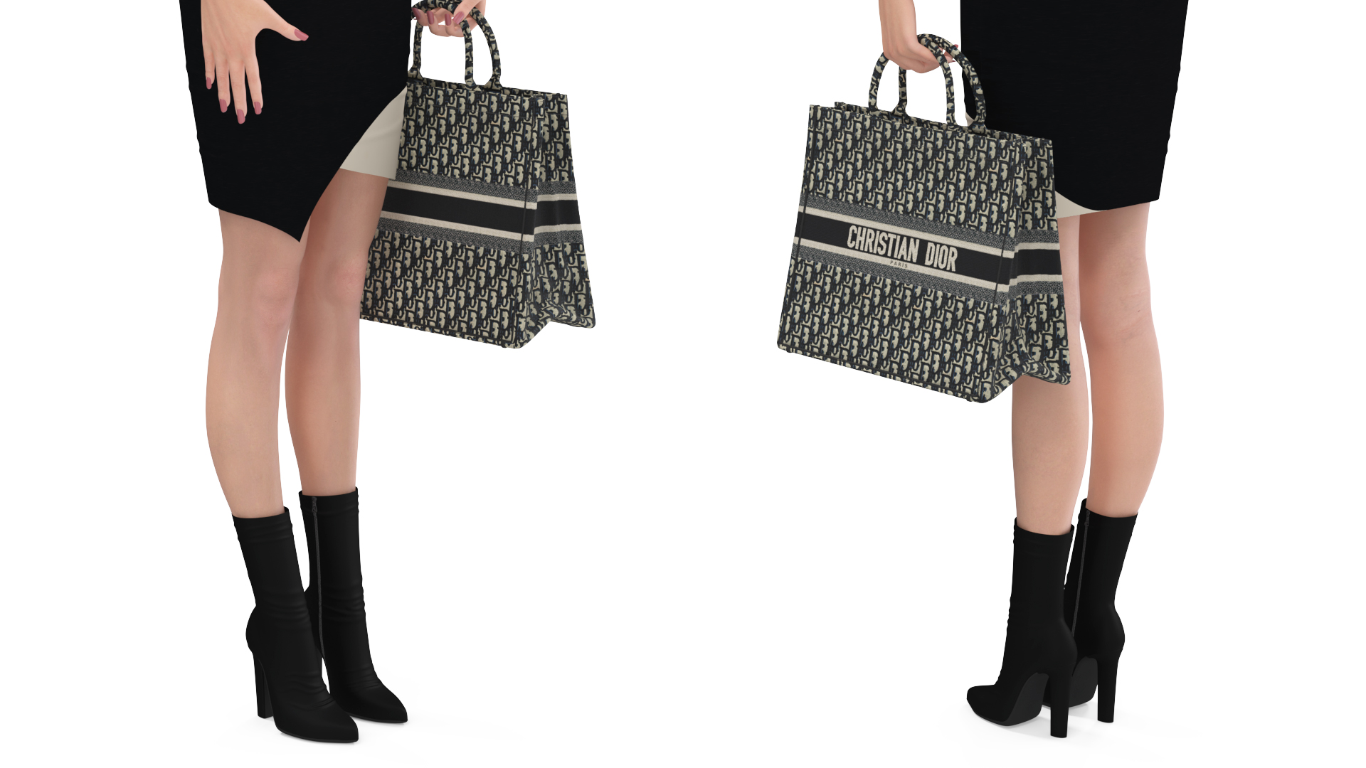 Lady with Dior Ecru and Blue Tote Bag 3D