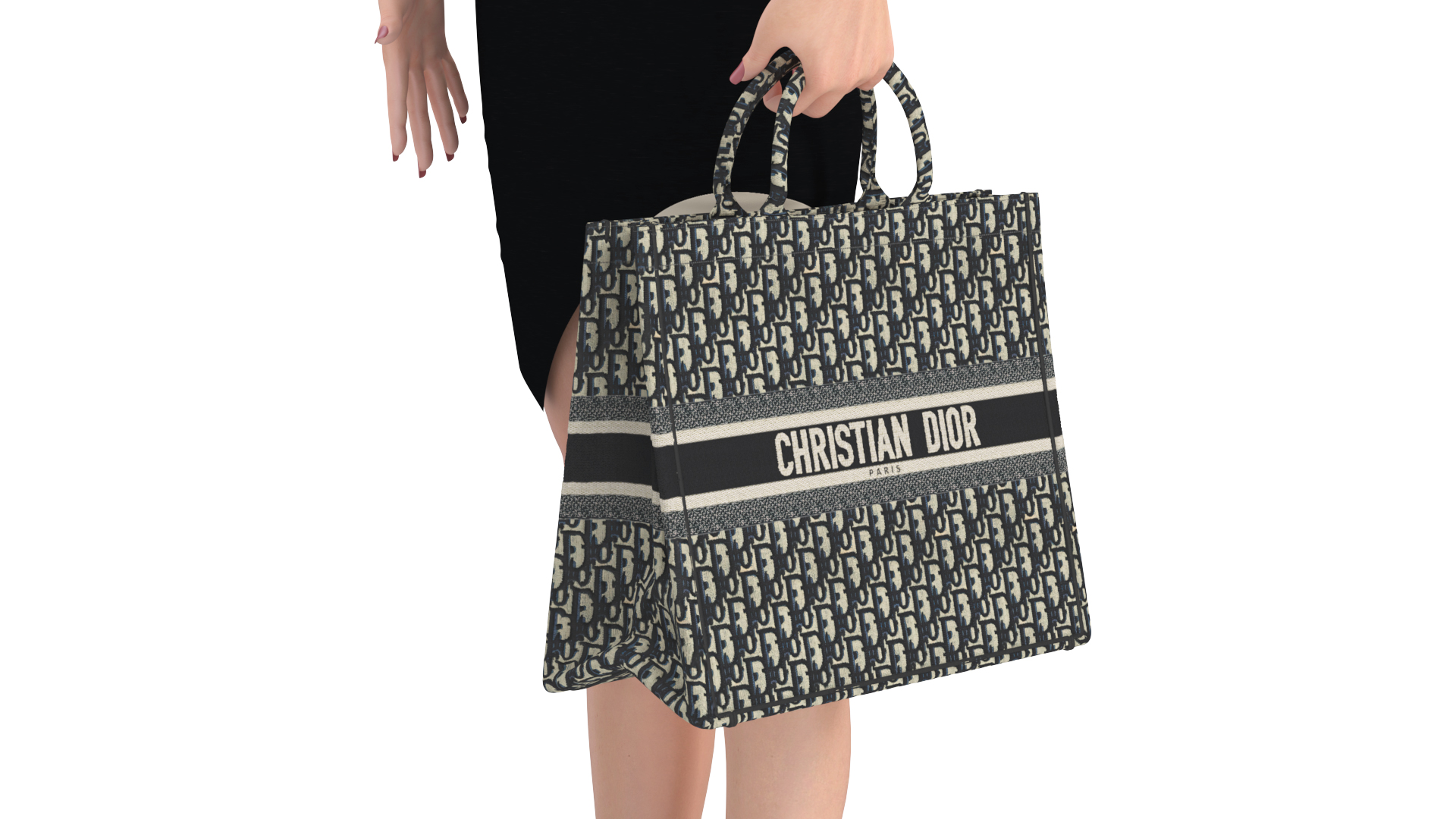 Lady with Dior Ecru and Blue Tote Bag 3D