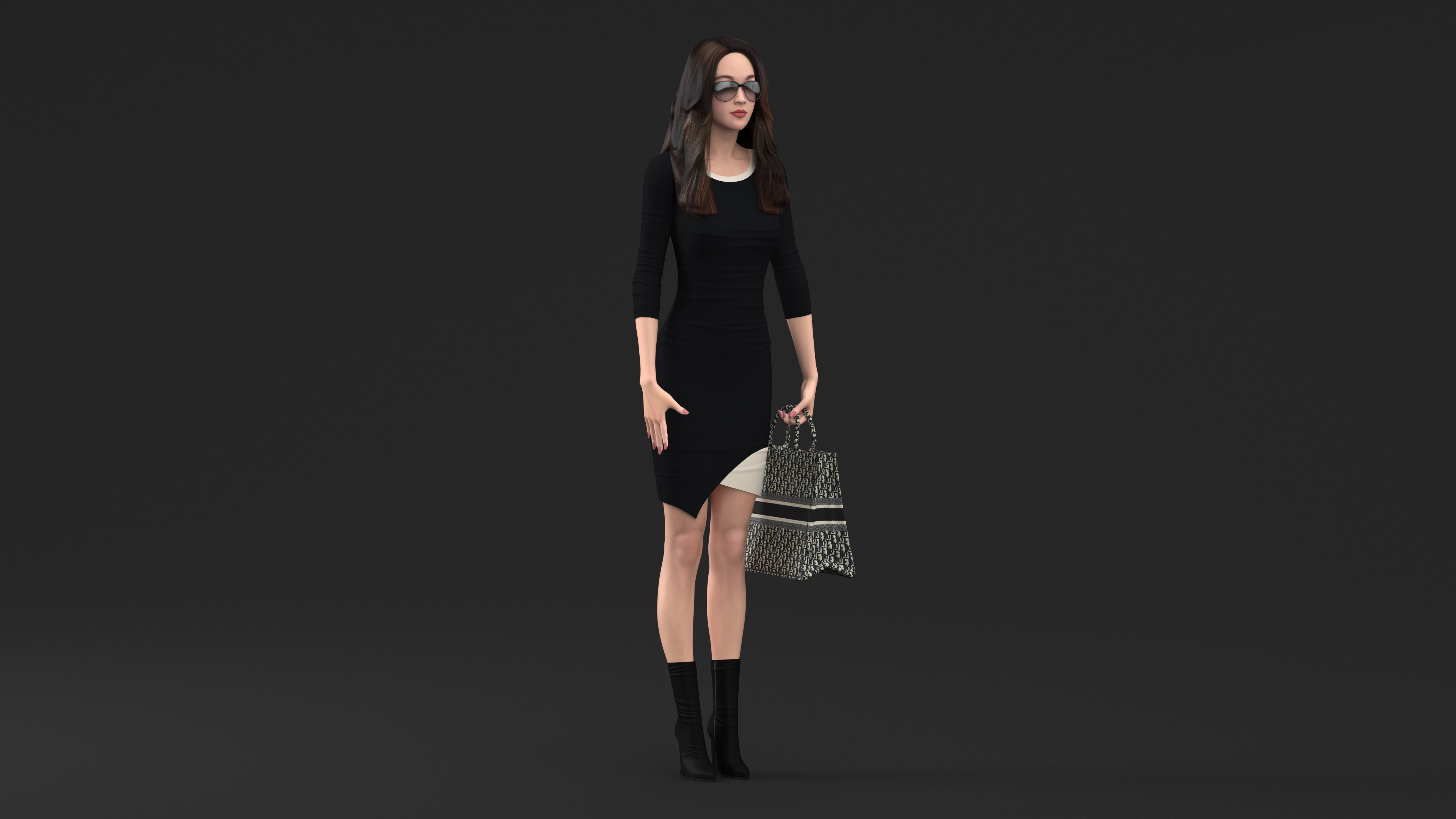 Lady with Dior Ecru and Blue Tote Bag 3D