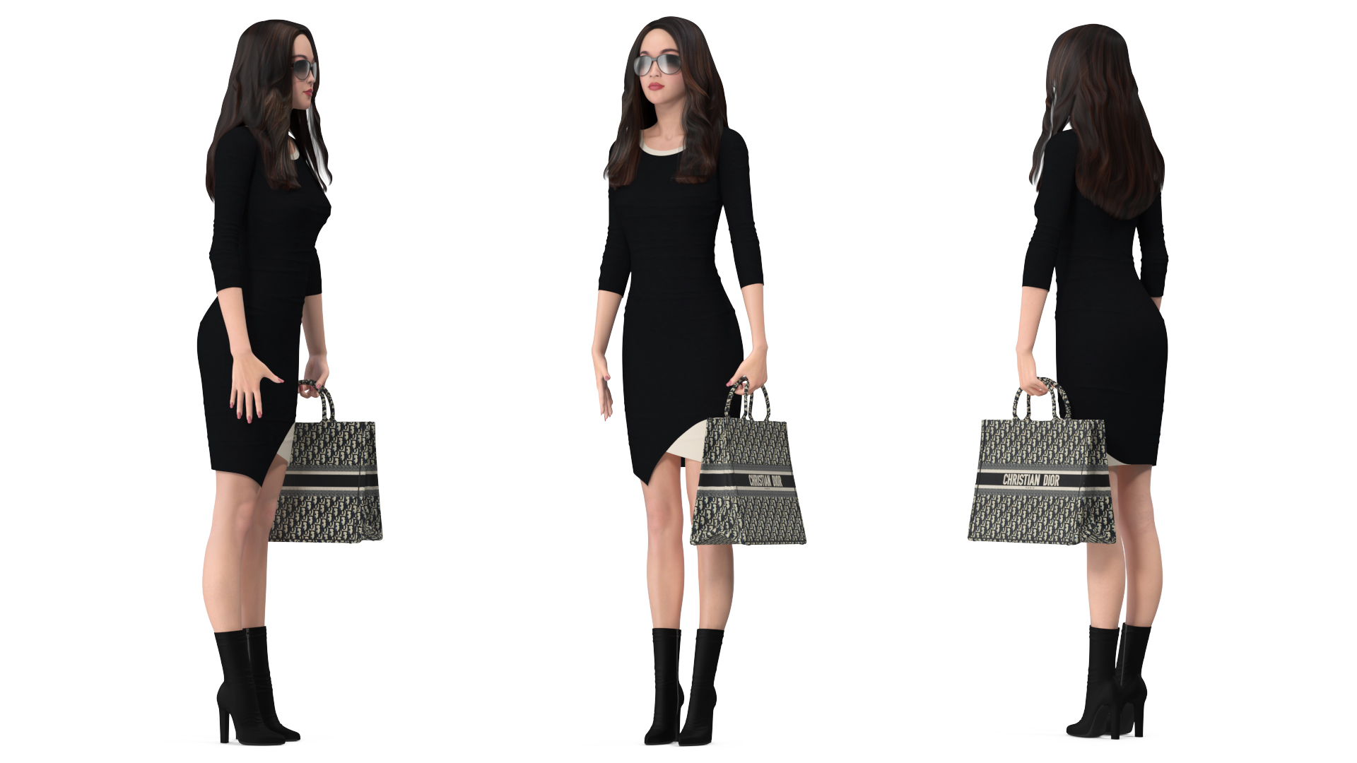 Lady with Dior Ecru and Blue Tote Bag 3D