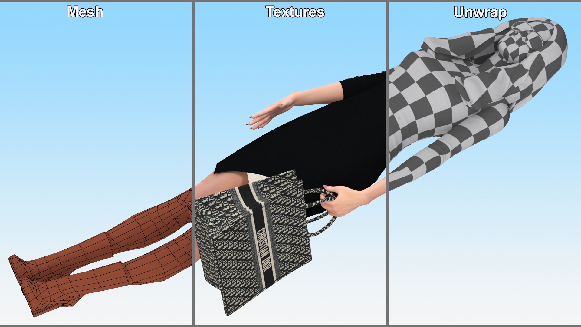 Lady with Dior Ecru and Blue Tote Bag 3D