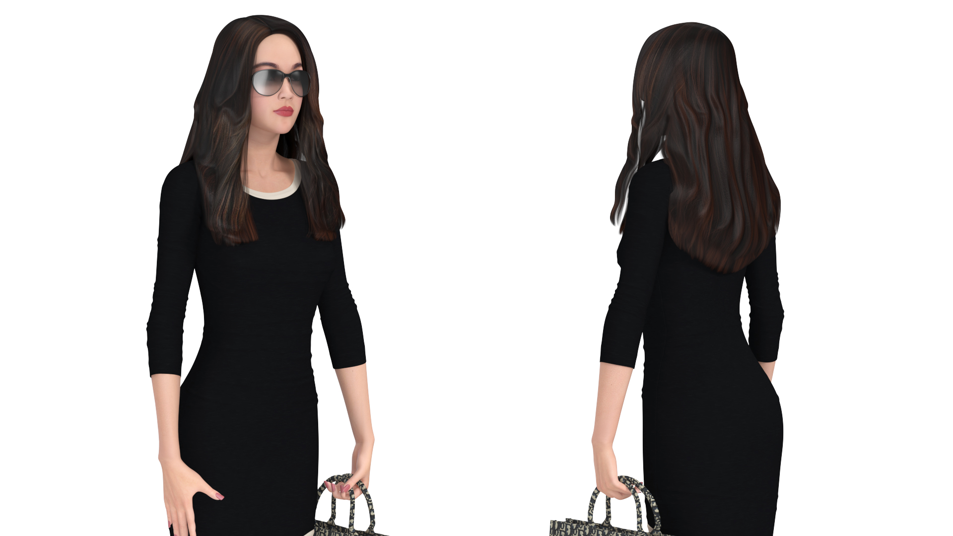 Lady with Dior Ecru and Blue Tote Bag 3D