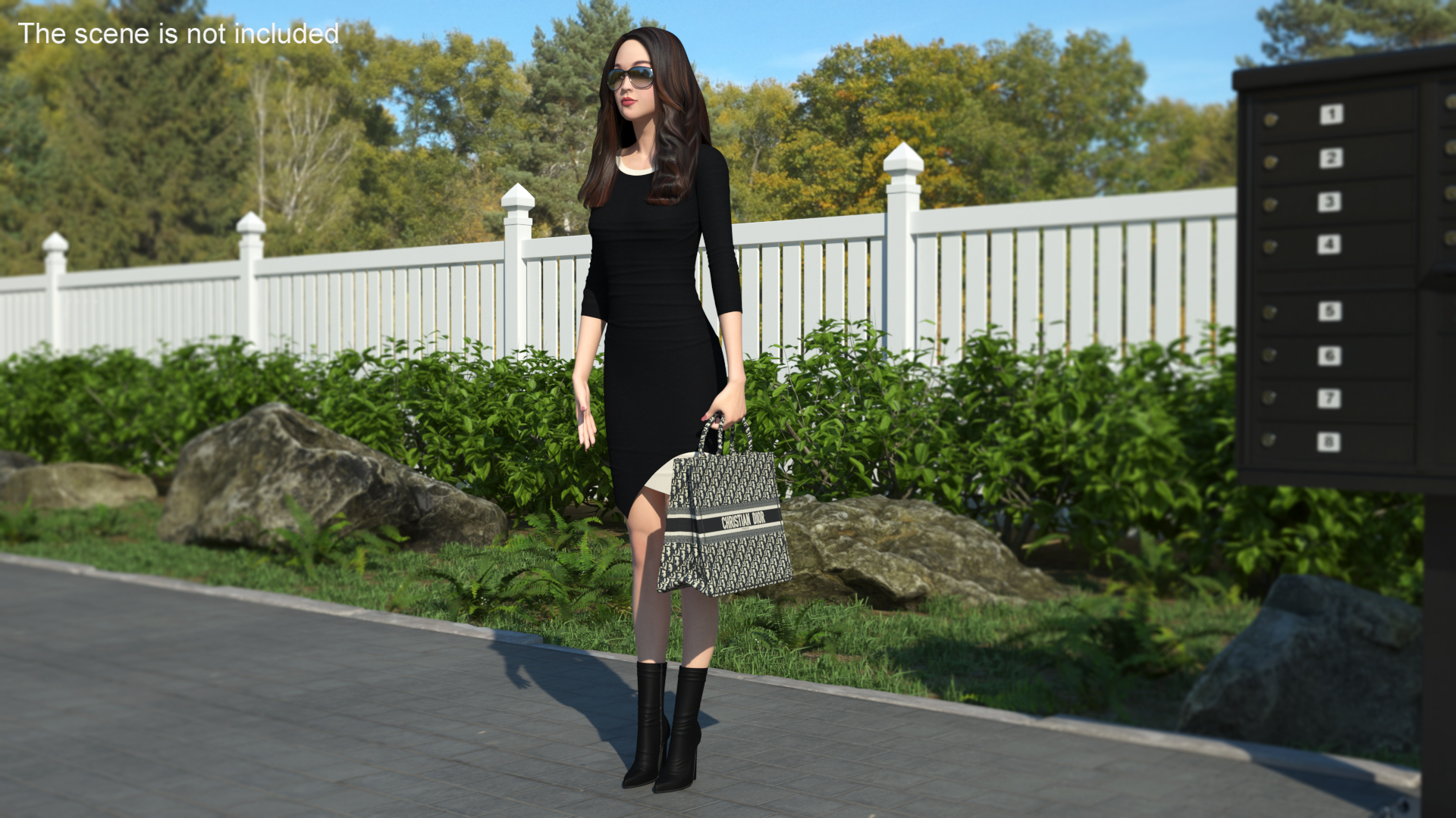 Lady with Dior Ecru and Blue Tote Bag 3D