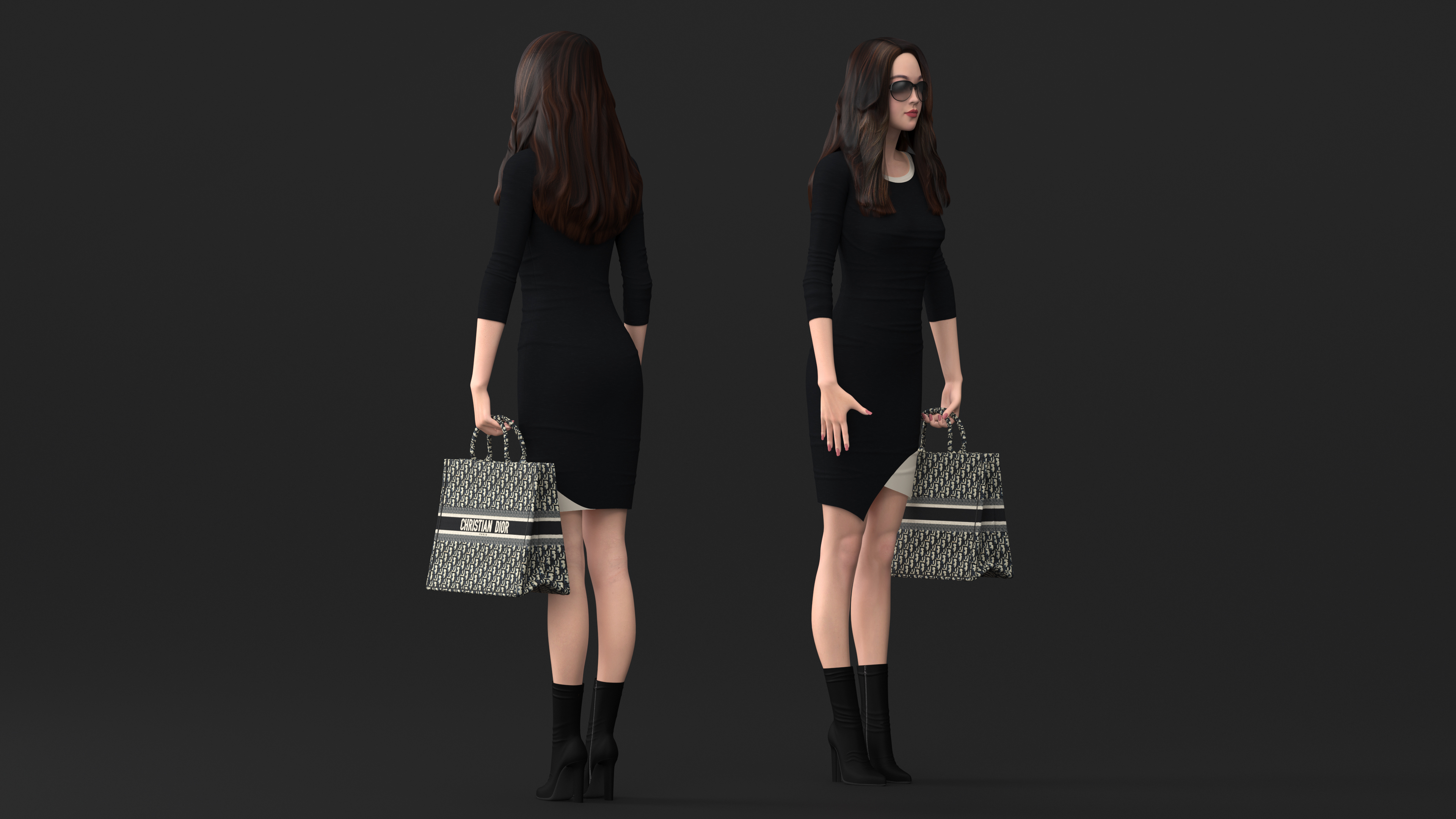 Lady with Dior Ecru and Blue Tote Bag 3D