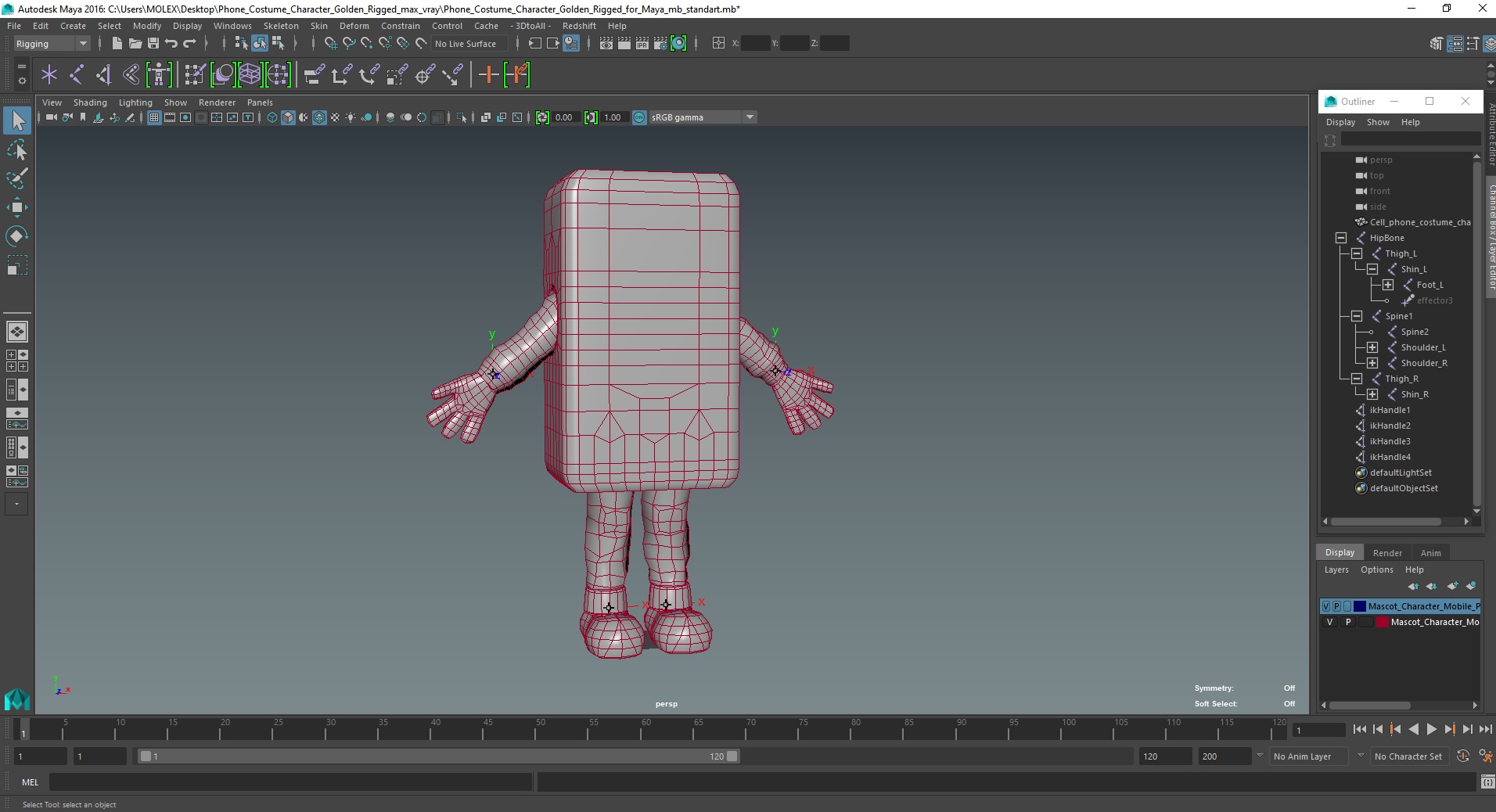 3D Phone Costume Character Golden Rigged for Maya