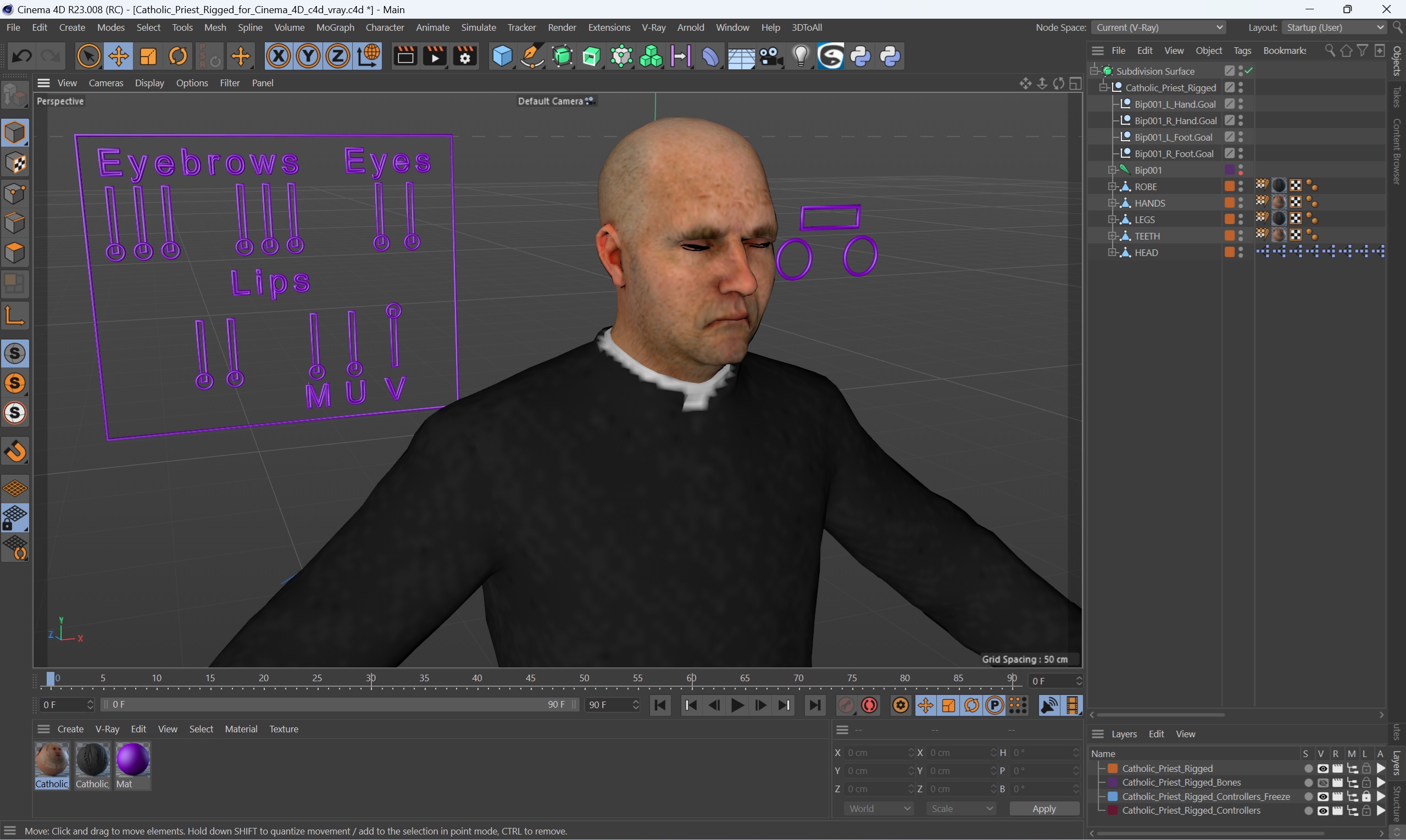 3D Catholic Priest Rigged for Cinema 4D