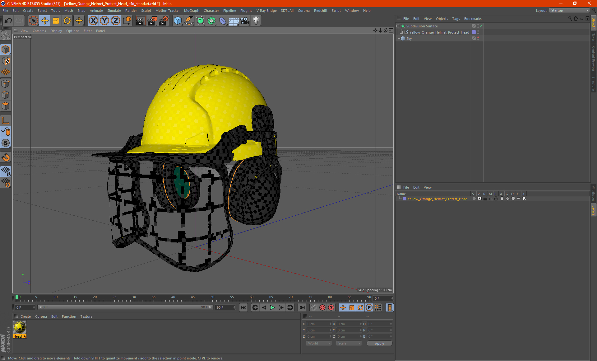 3D Yellow Orange Helmet Protect Head model