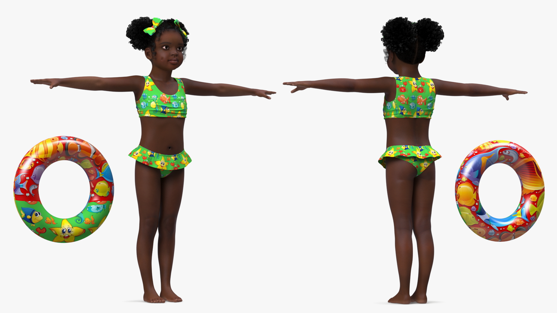 Black Child Girl Beach Style Rigged for Cinema 4D 3D model