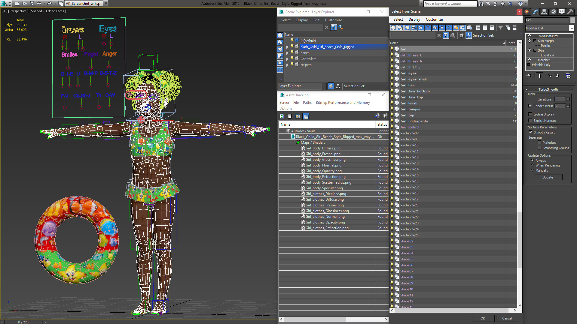 Black Child Girl Beach Style Rigged for Cinema 4D 3D model