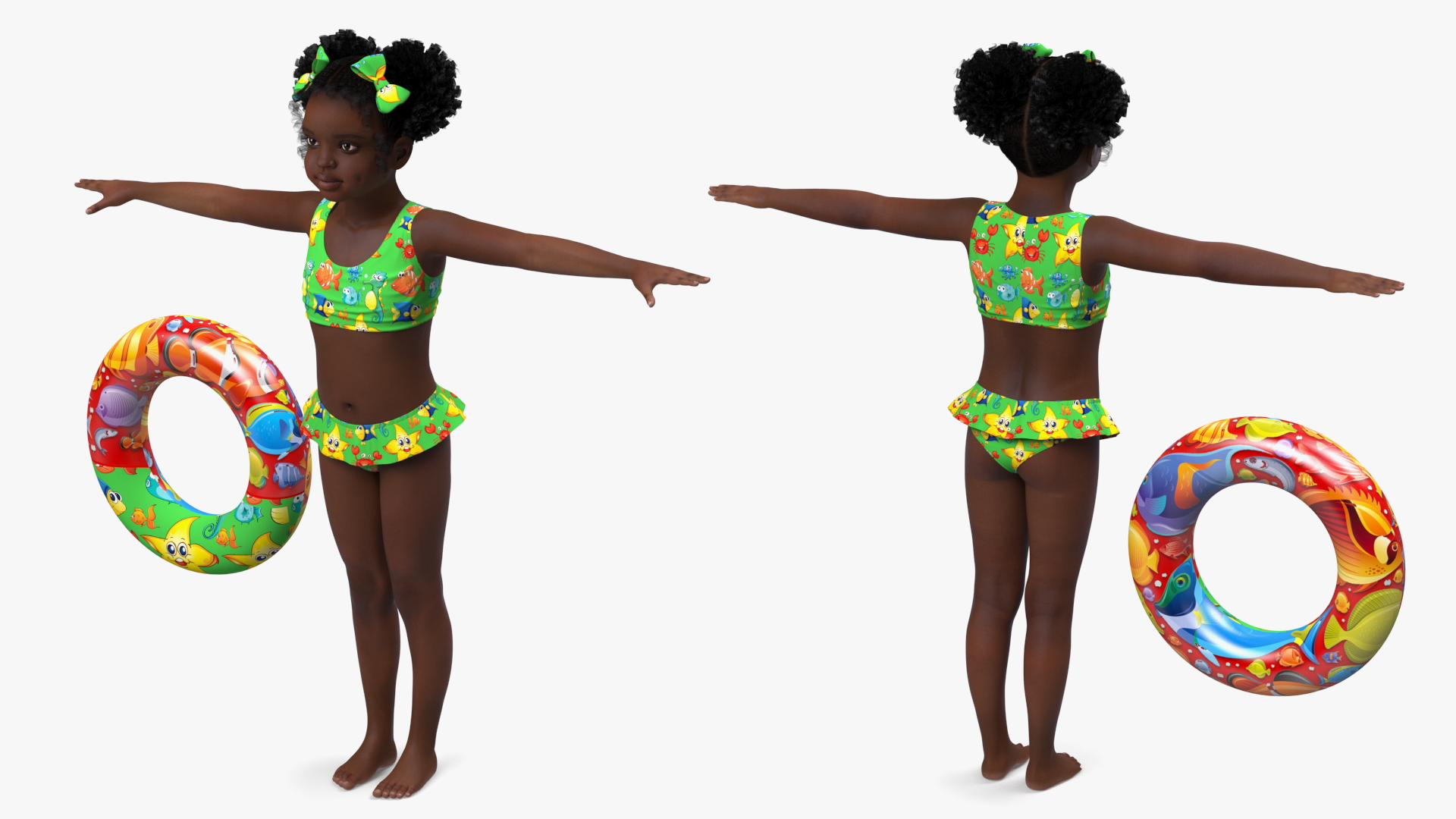 Black Child Girl Beach Style Rigged for Cinema 4D 3D model