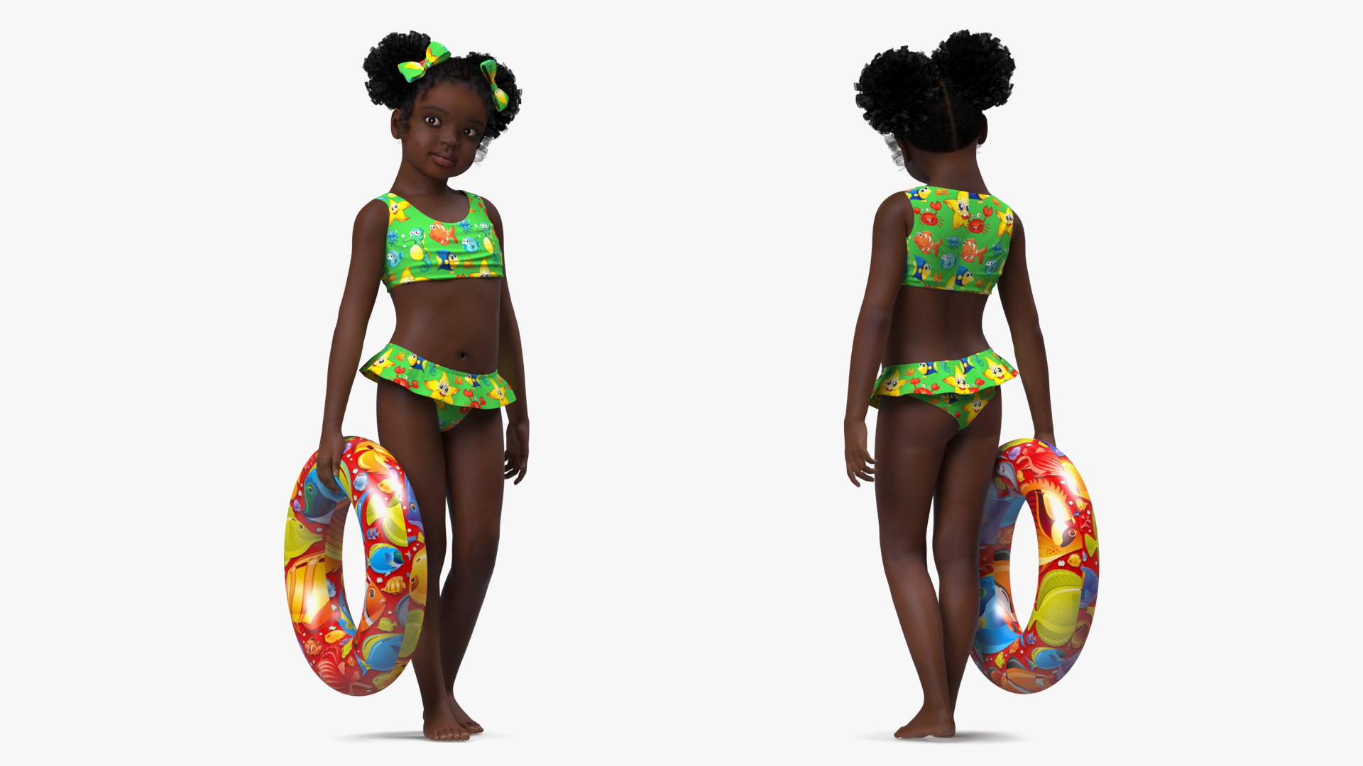 Black Child Girl Beach Style Rigged for Cinema 4D 3D model