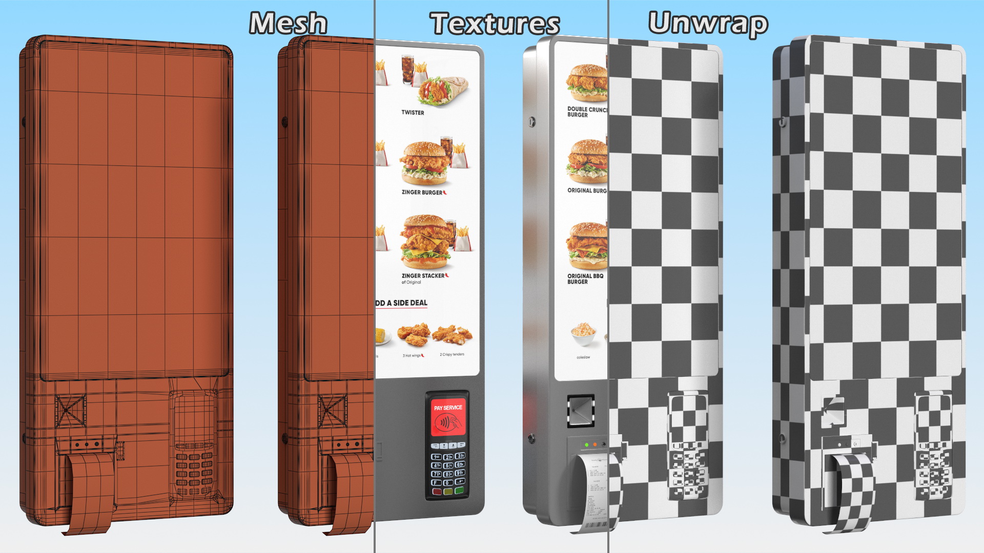 3D Restaurant Self Ordering Kiosk Wall Mounted model