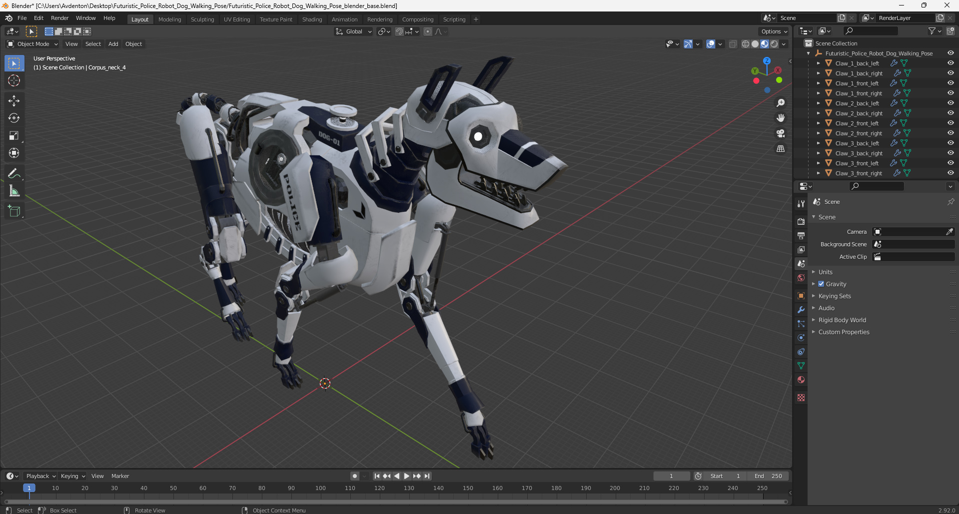 3D model Futuristic Police Robot Dog Walking Pose