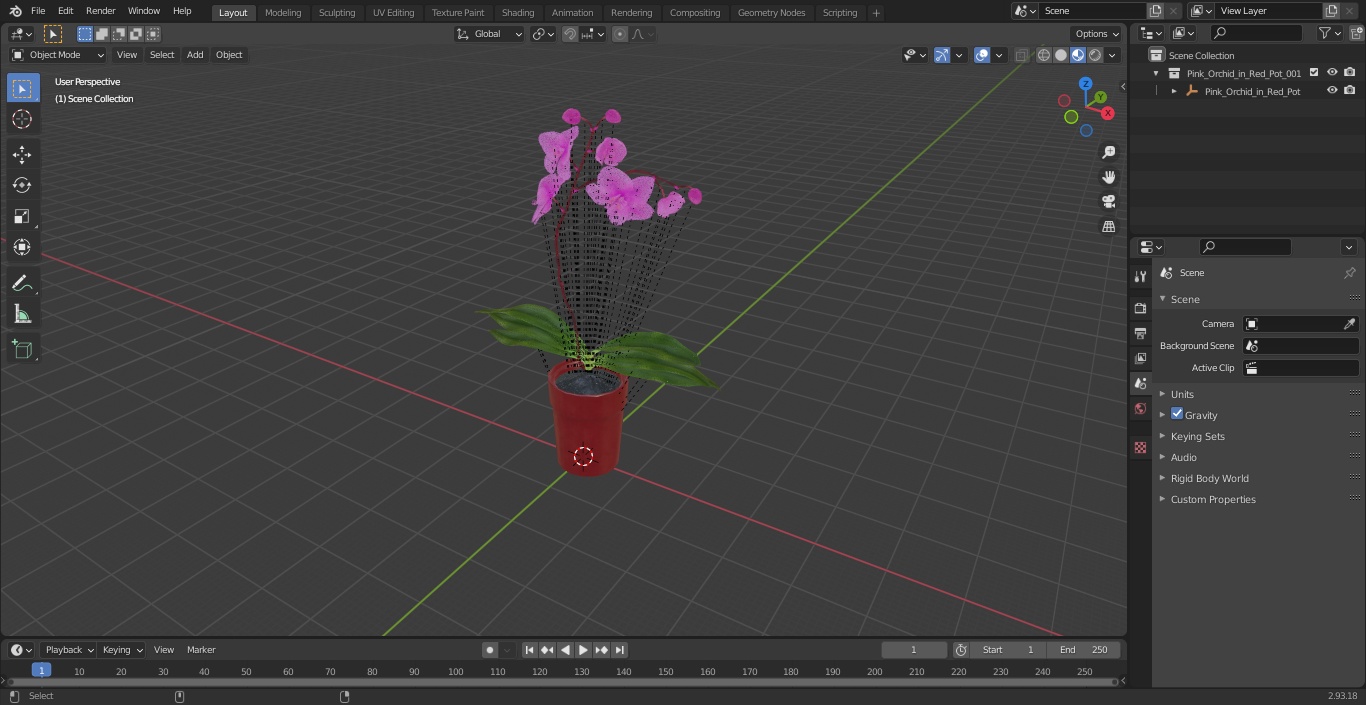 Pink Orchid in Red Pot 3D