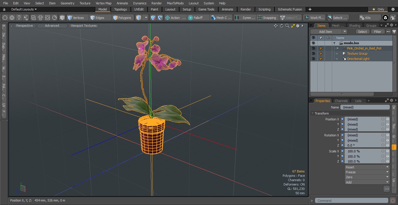 Pink Orchid in Red Pot 3D