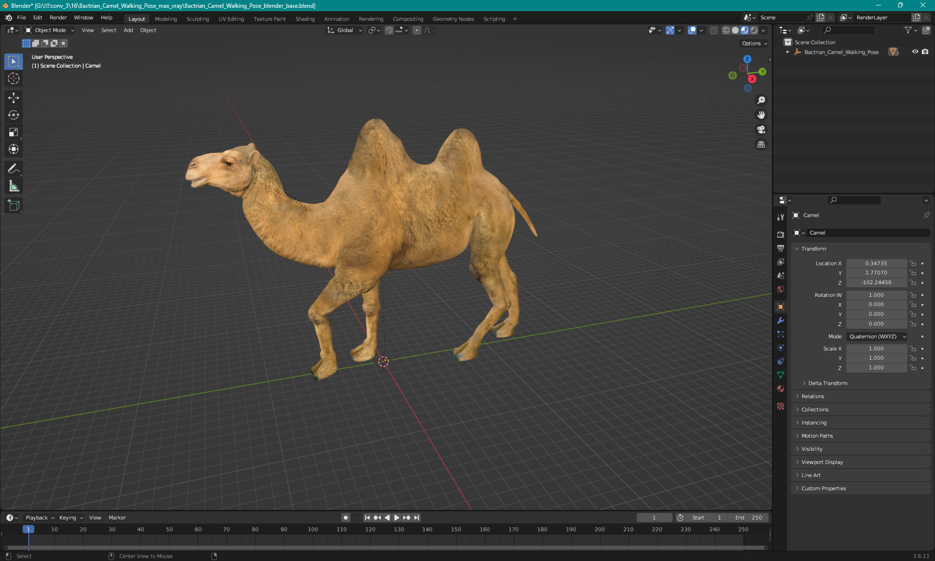 Bactrian Camel Walking Pose 3D