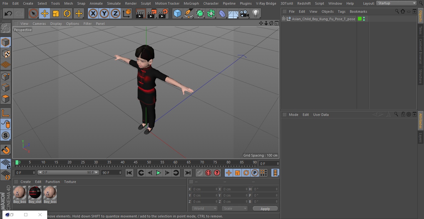 3D model Asian Child Boy Kung Fu Pose T-pose