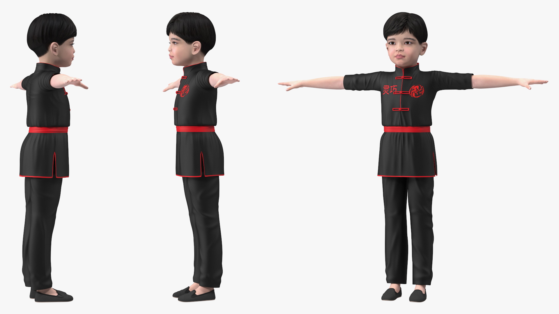 3D model Asian Child Boy Kung Fu Pose T-pose