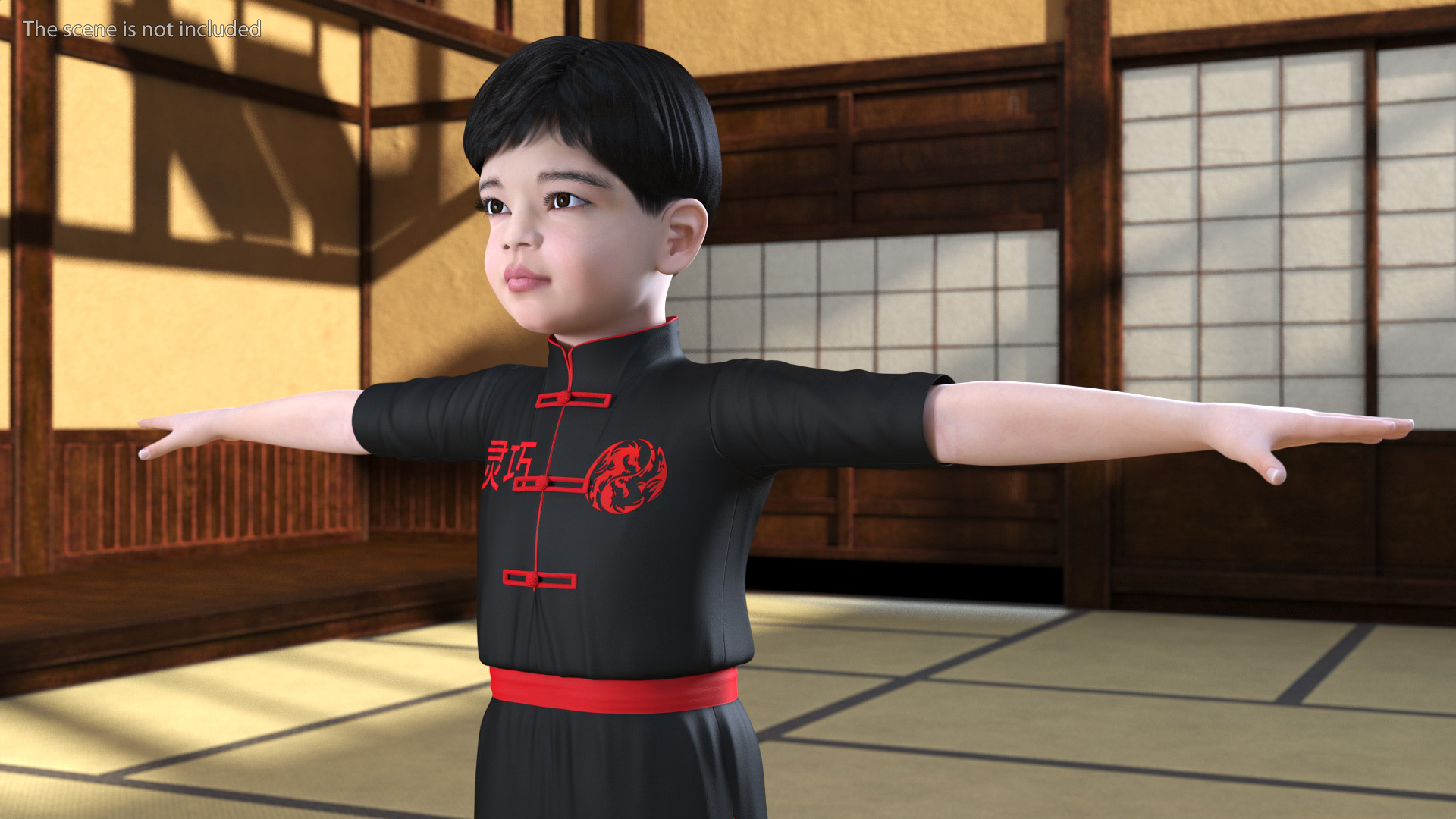 3D model Asian Child Boy Kung Fu Pose T-pose