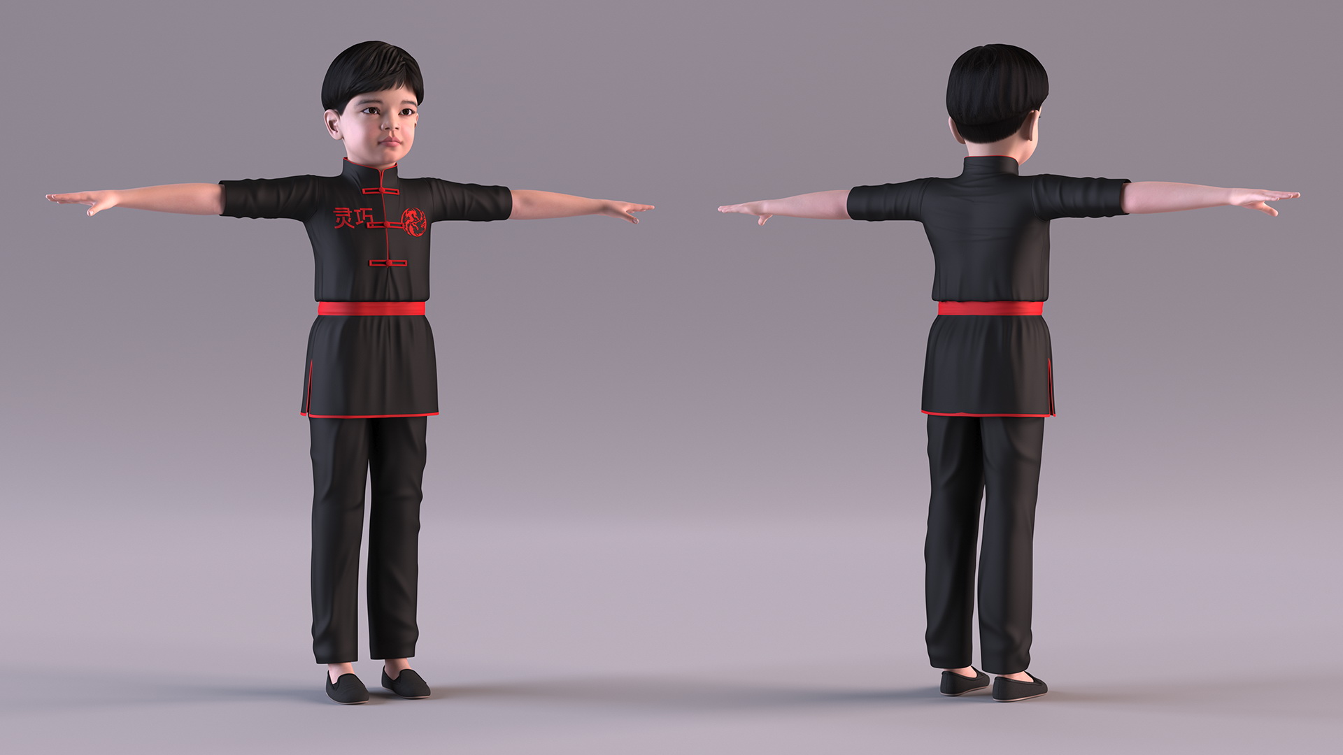 3D model Asian Child Boy Kung Fu Pose T-pose