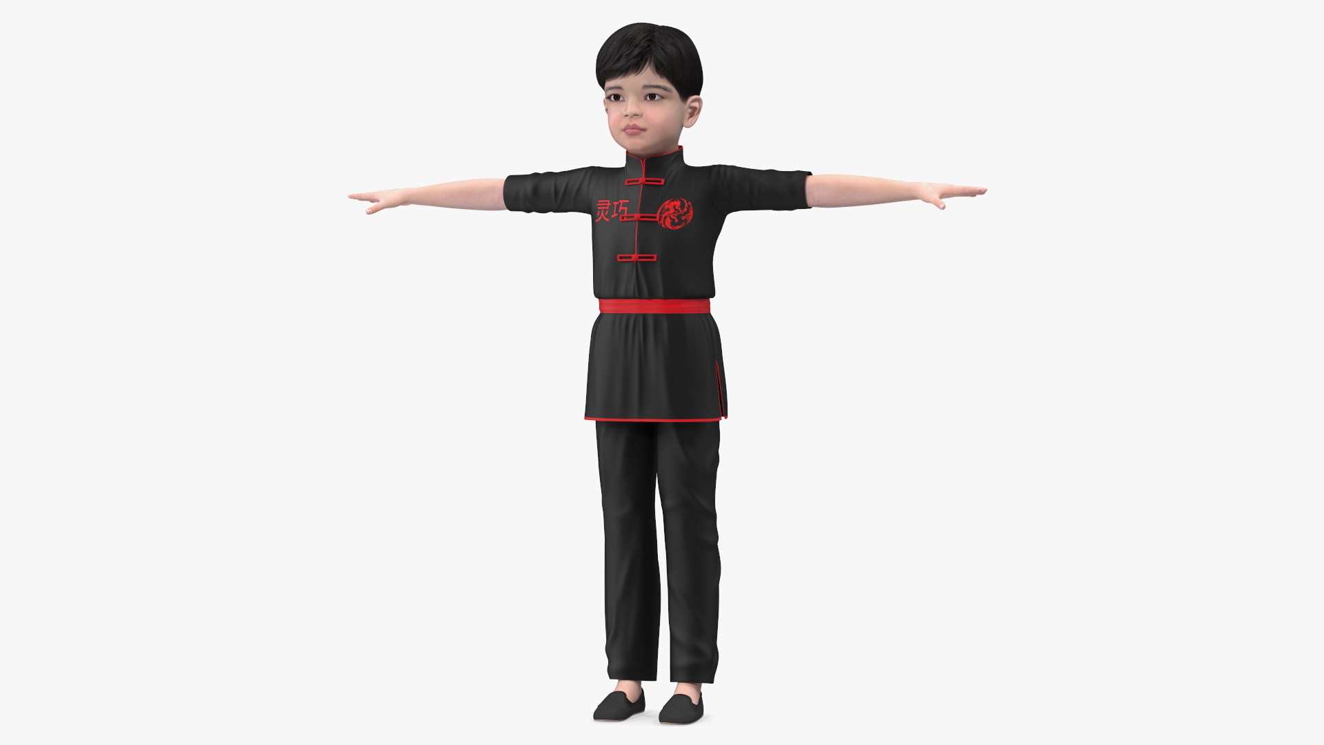 3D model Asian Child Boy Kung Fu Pose T-pose