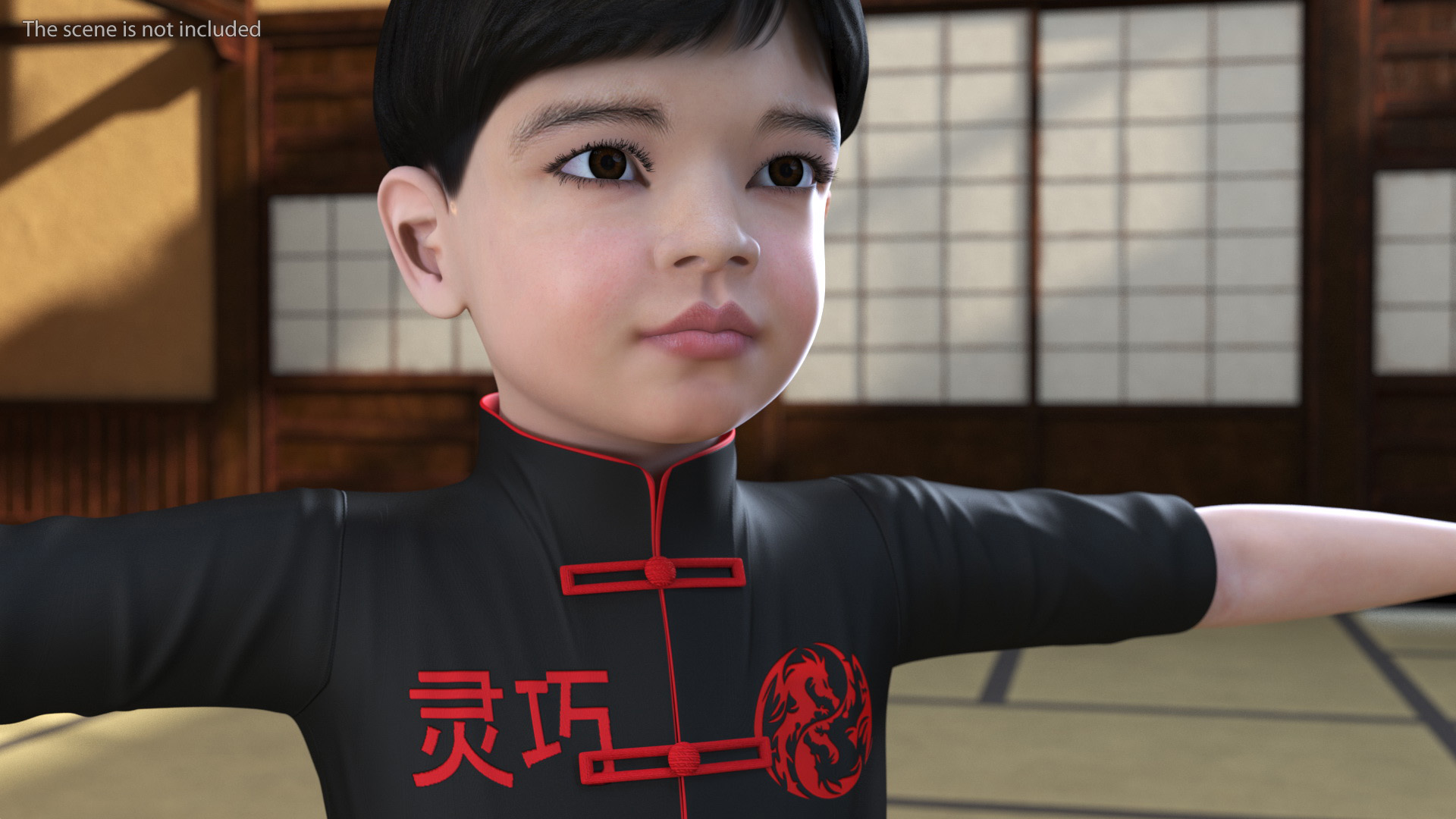 3D model Asian Child Boy Kung Fu Pose T-pose