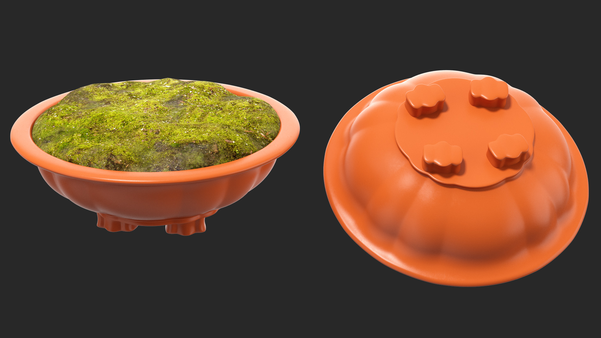 3D Wide Shallow Flower Pot with Soil model