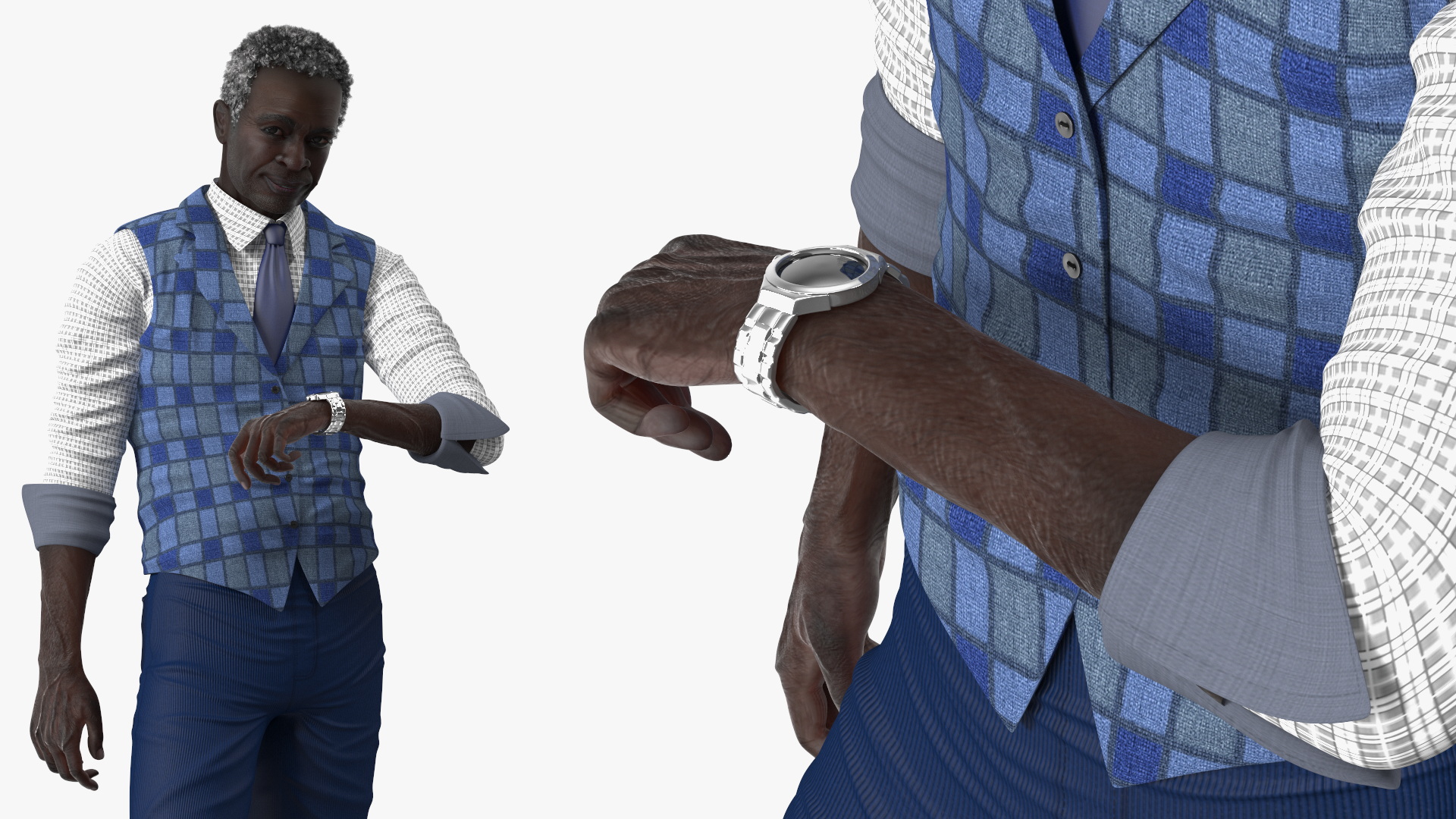 3D Afro American Old Gentleman Everyday Style Standing