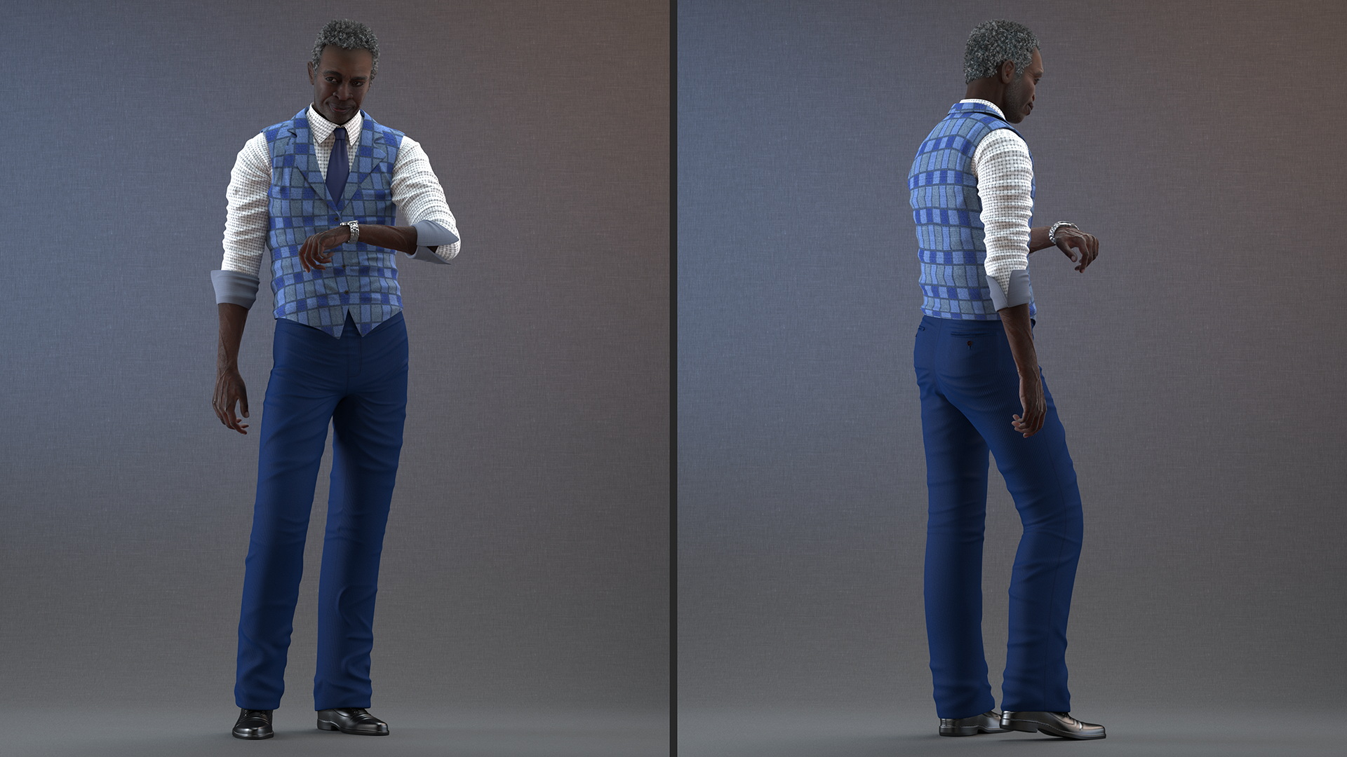 3D Afro American Old Gentleman Everyday Style Standing