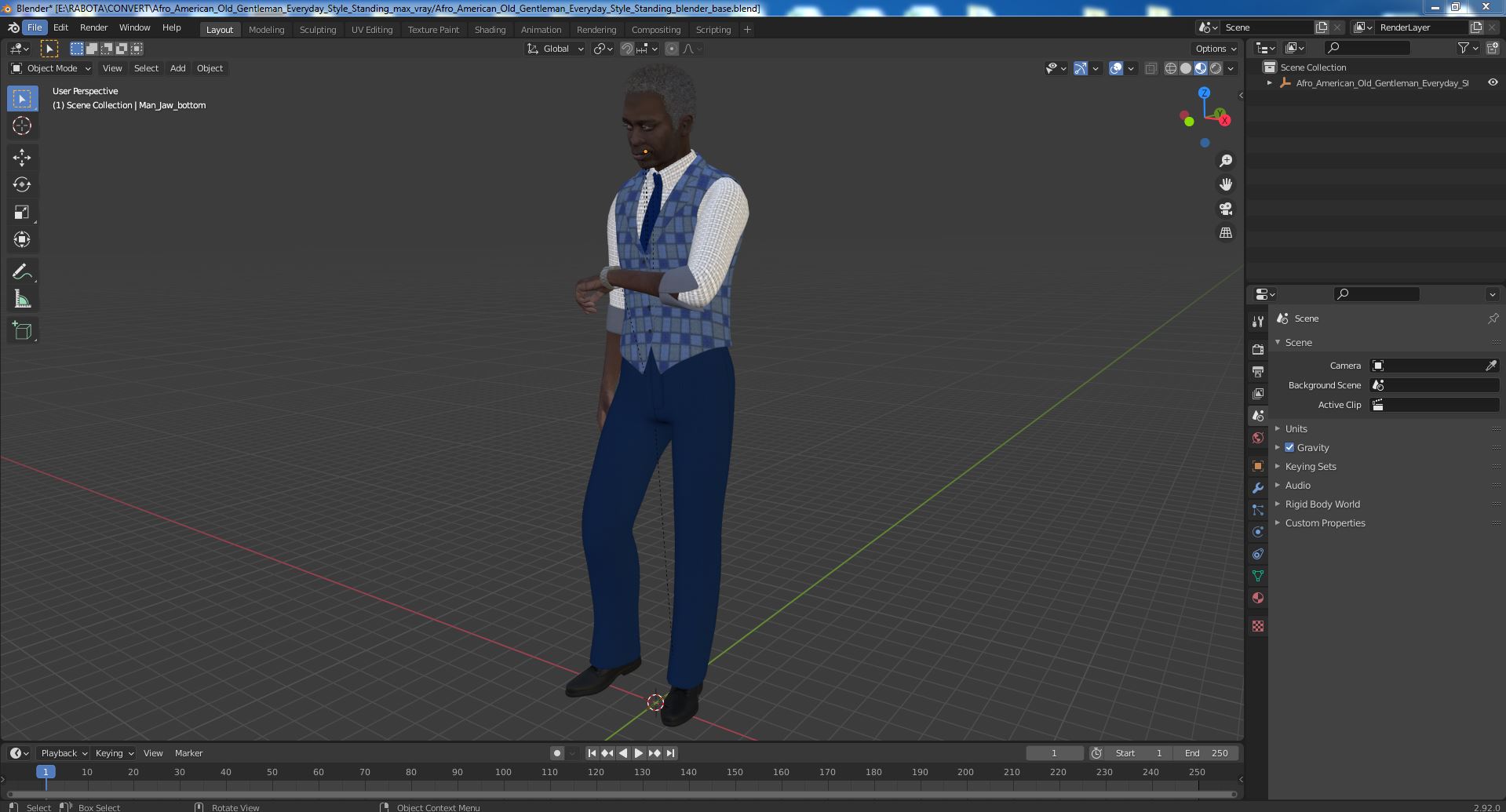 3D Afro American Old Gentleman Everyday Style Standing