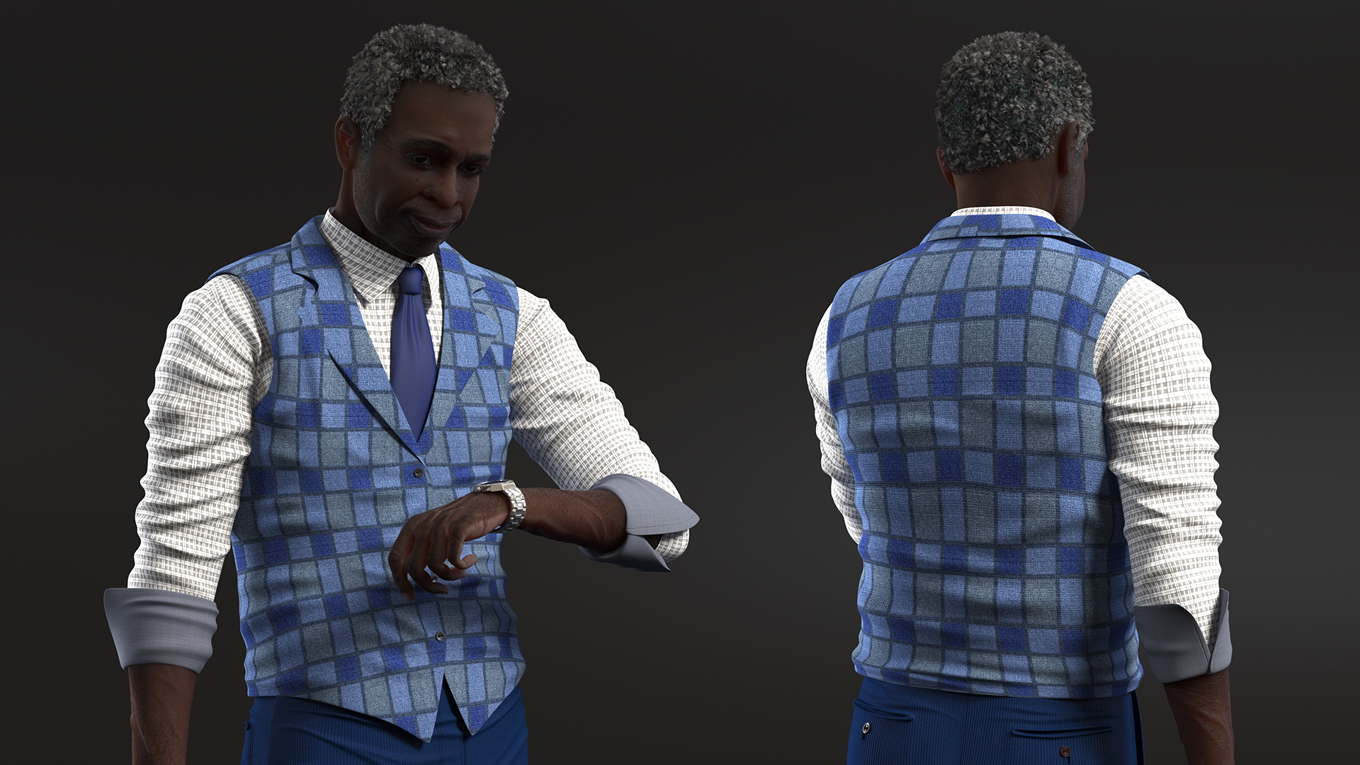 3D Afro American Old Gentleman Everyday Style Standing